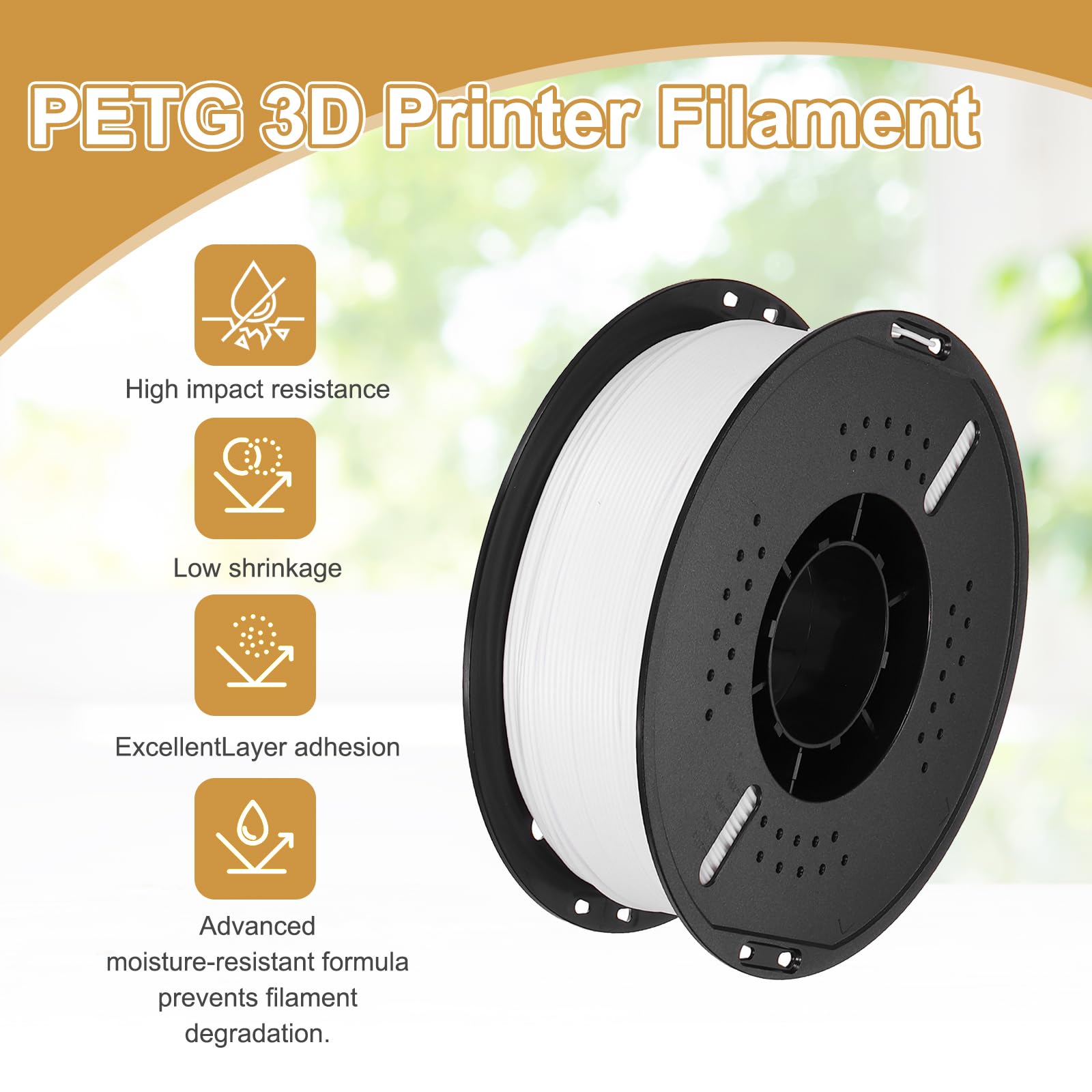 QUARKZMAN Filamento Per Stampante 3D PETG, 1.75mm 1KG Alta Precisione Resistente All'umidità Superiore Tenacità Filamento Lucido Bianco Per Stampanti.