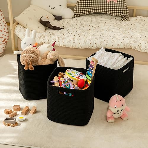 Miniatura 2 de OIAHOMY Cubos de almacenamiento de 11 pulgadas, paquete de 3, cestas tejidas de cuerda de algodón para organizar, cestas de almacenamiento cuadradas