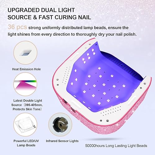 Miniatura 3 de Lámpara de uñas UV de 54 W, lámpara de uñas UV LED inalámbrica para esmalte de uñas de gel, secadora de uñas UV recargable con 4 temporizadores