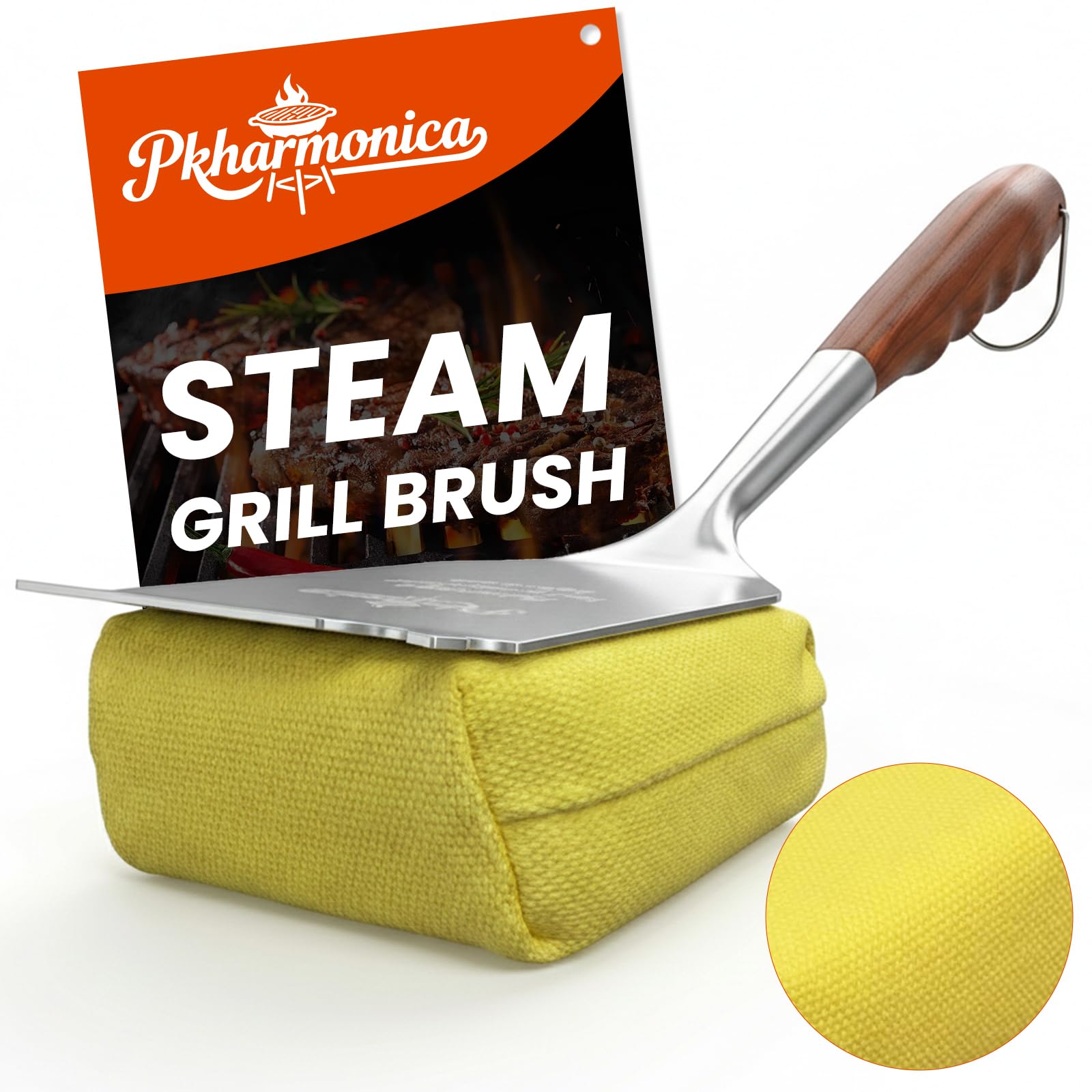 Pkharmonica bristle-free grill brush with replaceable yellow head