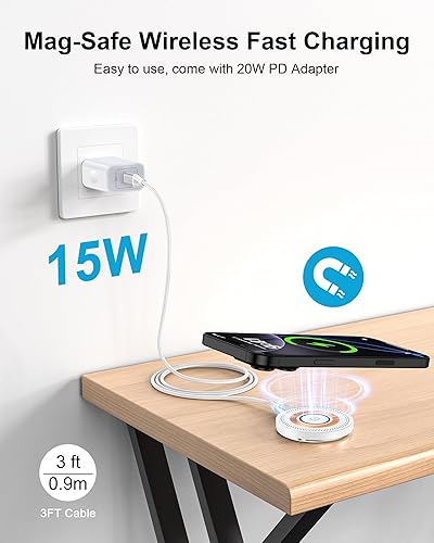 Miniatura 4 de Cargador Mag-Safe, cargador inalámbrico magnético 3 en 1, almohadilla de carga rápida para iPhone 17 Pro Air 16e 16 15 Pro 14 13 12, Apple Watch