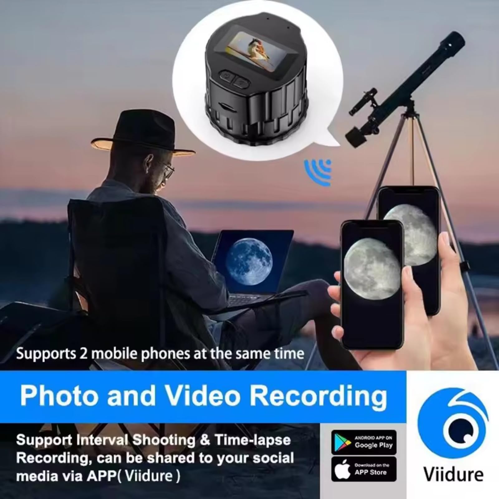 Elektroniczna kamera okularowa WiFi Przenośna kamera z 1,5-calowym ekranem TFT do lunety obserwacyjnej Kamera okularowa 1080P do teleskopów/mikroskopów/astrofotografii Do lunet 28 mm-50 mm