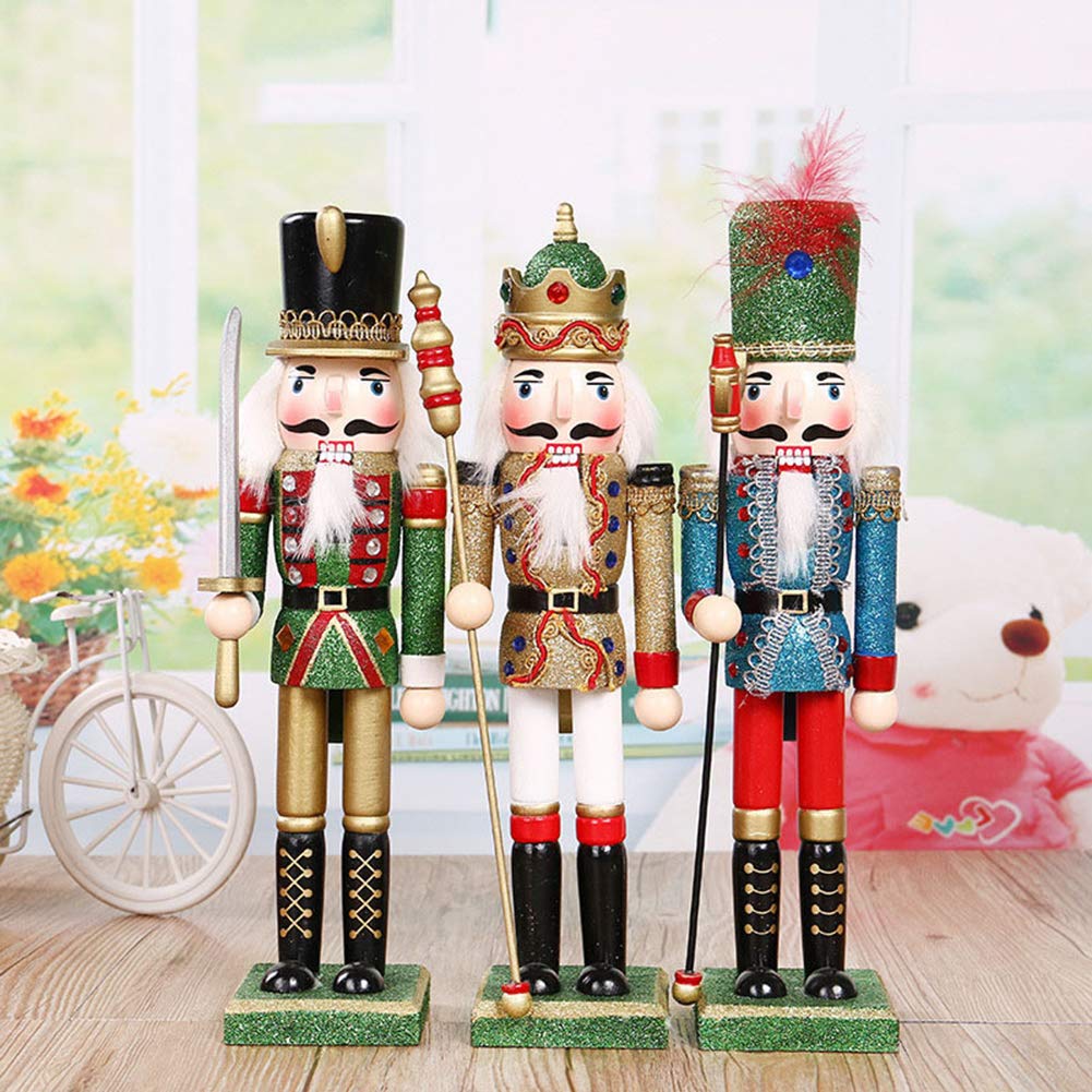 ZaH 12 Inch Christmas Nutcracker Toys Wooden Nutcracker Decoration Gift Soldier Nutcracker Puppets Ornaments (Green Sword Figure)