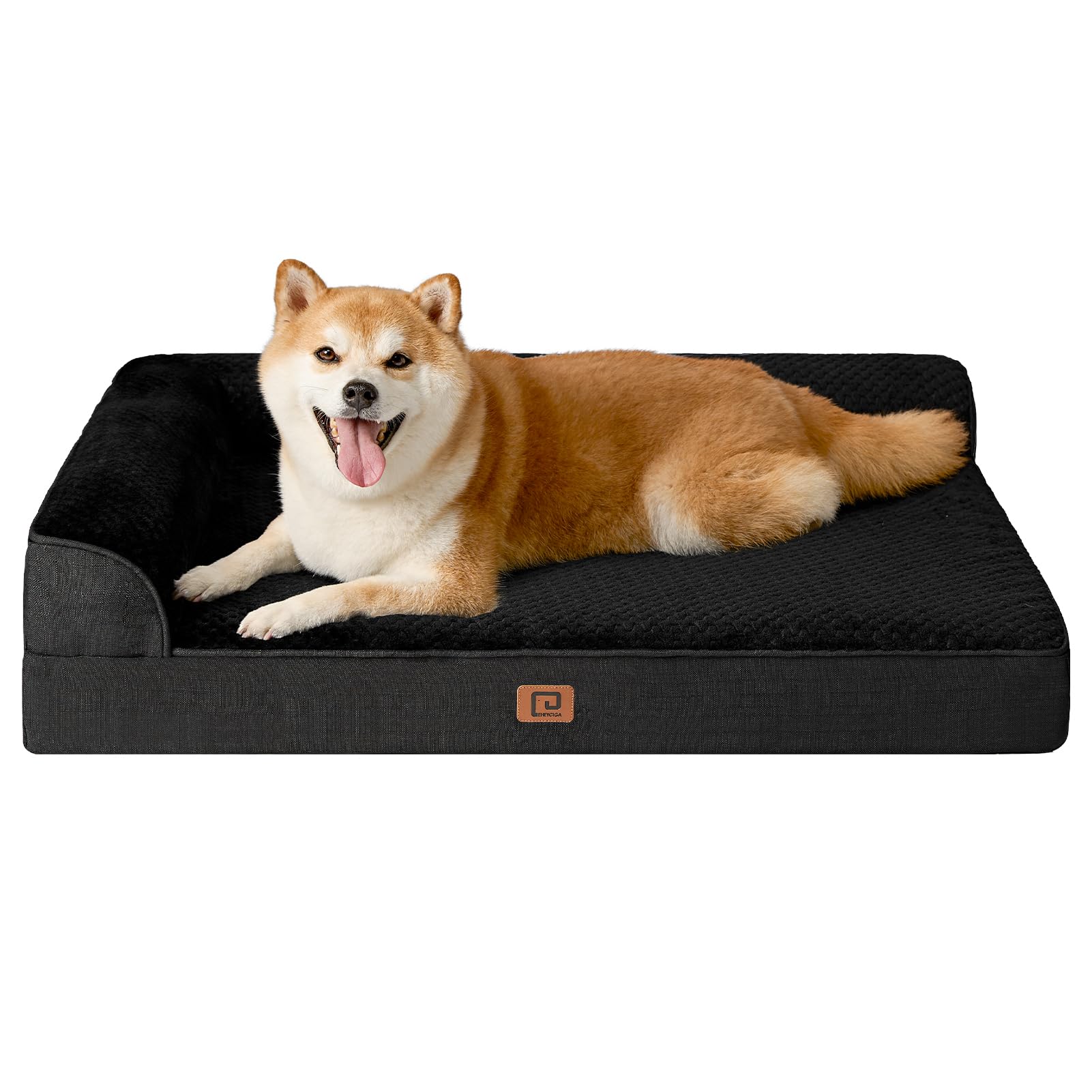 EHEYCIGA Memory Foam Large Dog Bed, Orthopedic Dog Beds for Large Dogs, Waterproof Egg Crate Dog Couch Bed with Washable Removable Cover and Non-Slip Bottom, L Shaped Dog Bed, Black