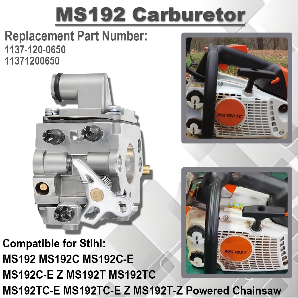 MS192 Carburateur pour Stihl tronçonneuse MS192C MS192C-E Z MS192T MS192TC 1137-120-0650 Carburateur pour Zama C1Q-S125 C1Q-S134 C1Q-S257 C1Q-S258 C1Q-S259 11371200650