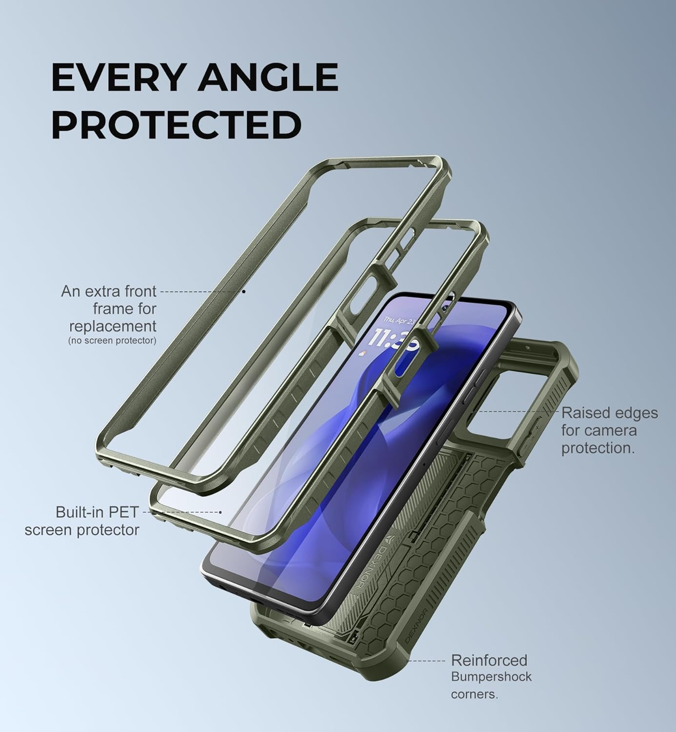 Dexnor for Motorola Moto G-Power-5G-2025 Case, [2 Front Frame] [Built-in Magnetic Slide Camera Cover & Kickstand] Heavy Duty Protection Shockproof Phone Case with Screen Protector, 6.8inch Army Green