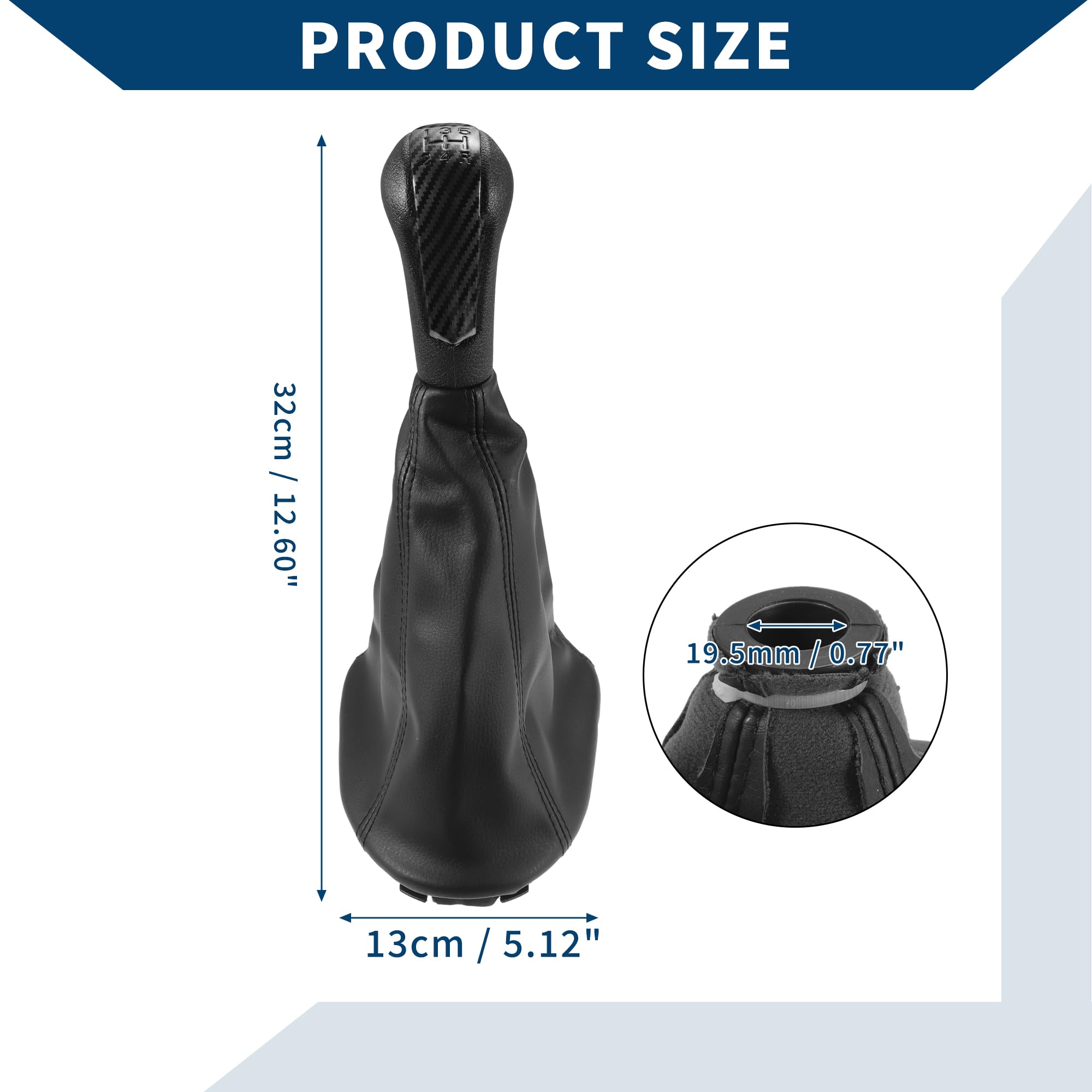 Pomello Cambio Manuale 5 Velocità Per Chevrolet Spark 11-16 1 Pz | Copertura Antipolvere, Nero, Ecopelle Plastica, Foro 19.5mm, Dimensioni 18.5x13x32cm, Modello Effetto Fibre Di Carbonio