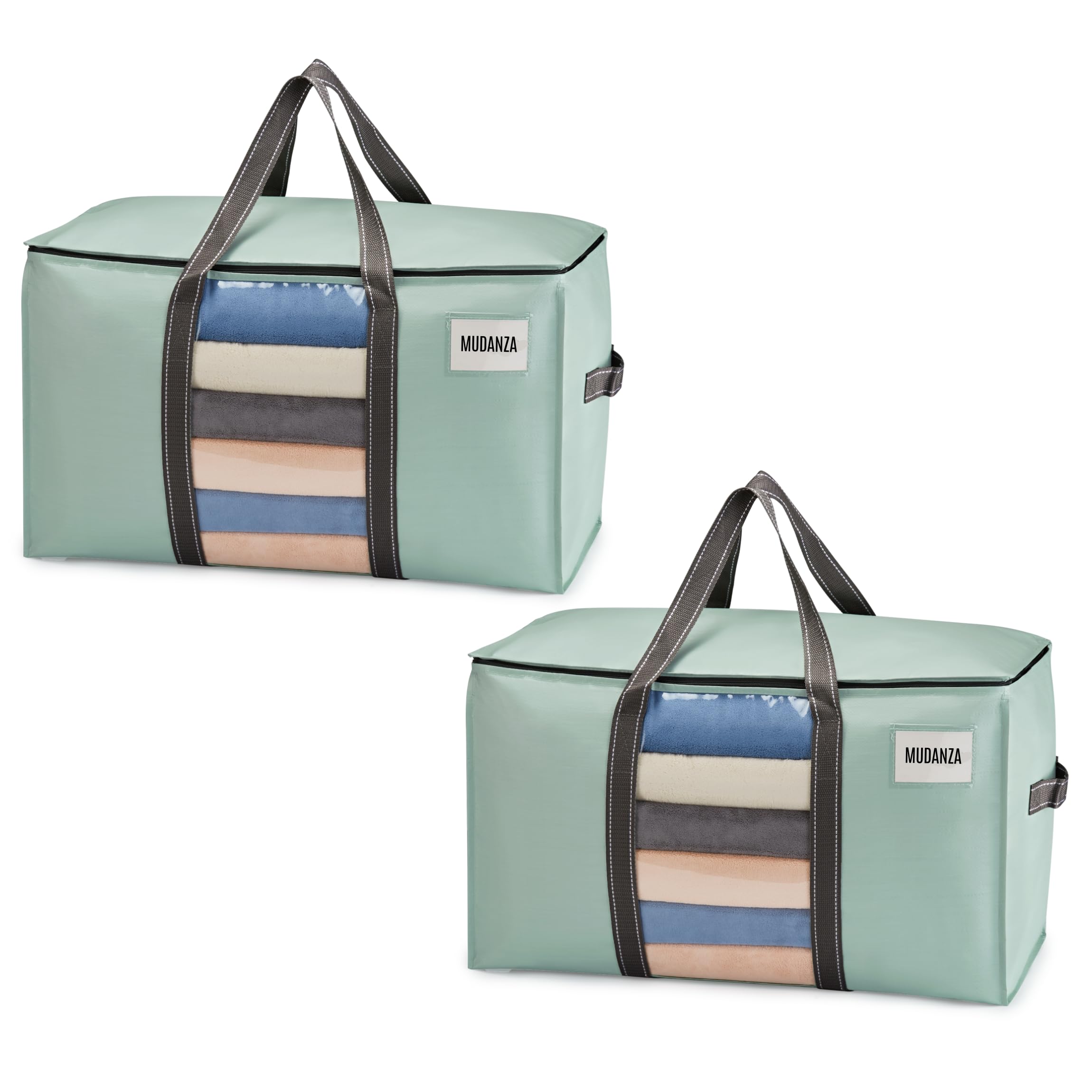 VENO Bolsa de Mudanza Extragrande y Resistente, Organizador de Ropa, Bolsas de Mudanza con Cremallera, Cubos de Almacenamiento Plegables, Almacenamiento en el Dormitorio(Verde Claro,Pack de 2)
