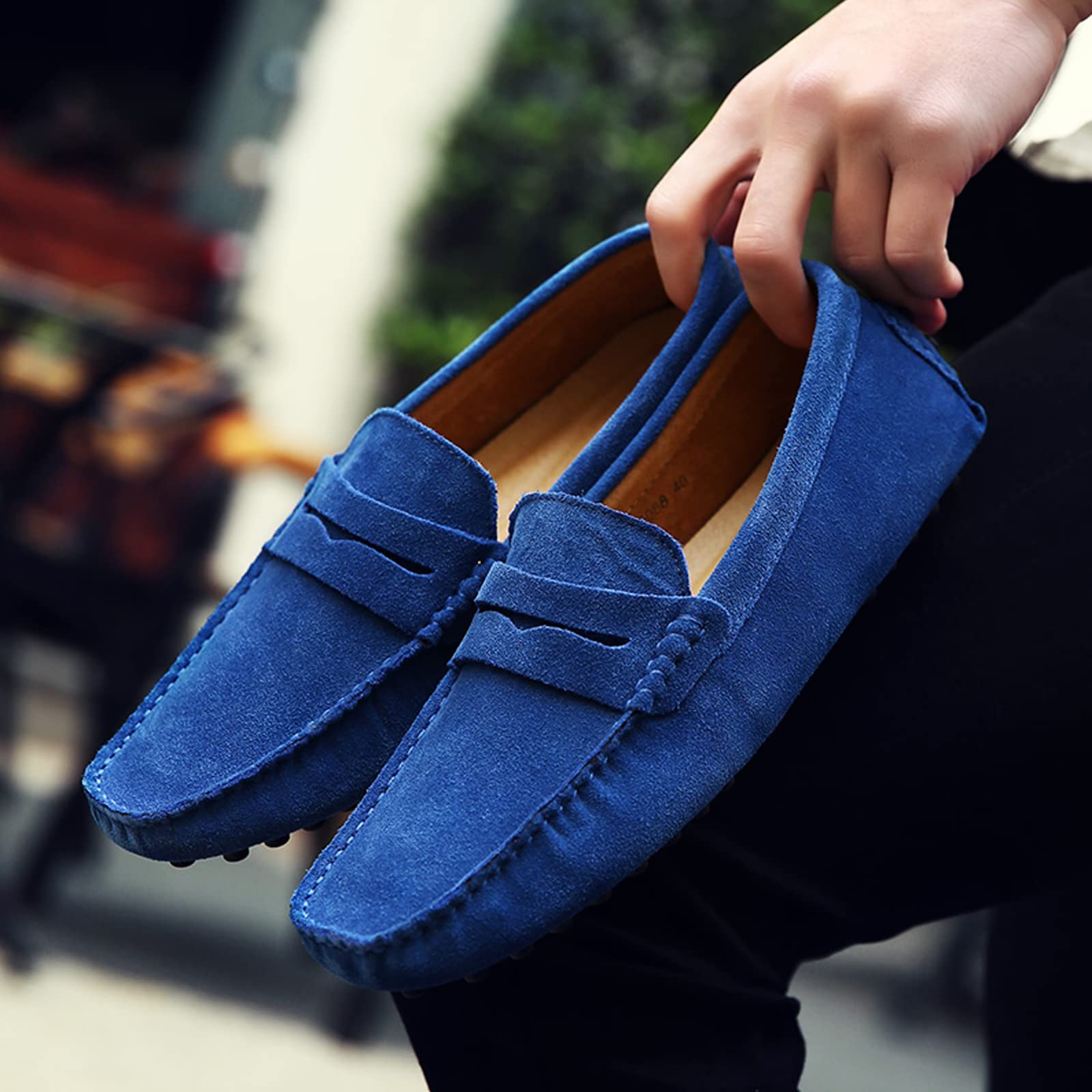 LZQpearl Hommes Chaussons Mocassins, Chaussures Plates pour Hommes en Cuir Suédé, Penny Loafers Décontractés à Enfiler sur Le Pont du Bateau pour Adultes Et Adolescents Unisexes