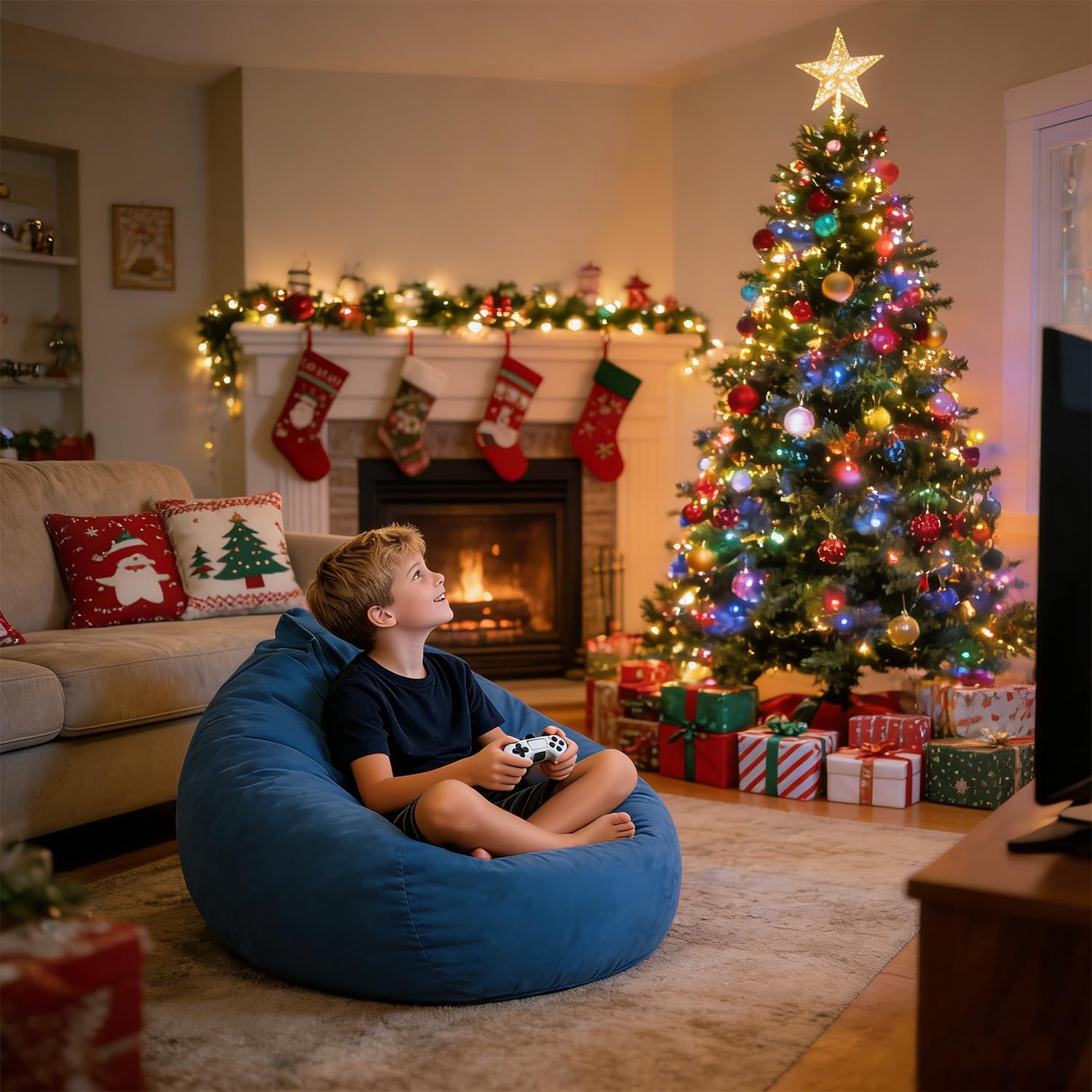 (similar)lpmoera bean bag chair memory foam bean bag chairs for kids/teens with filling round kids bean bag chair for living room bedroom college dorm reading chair s for kids blue