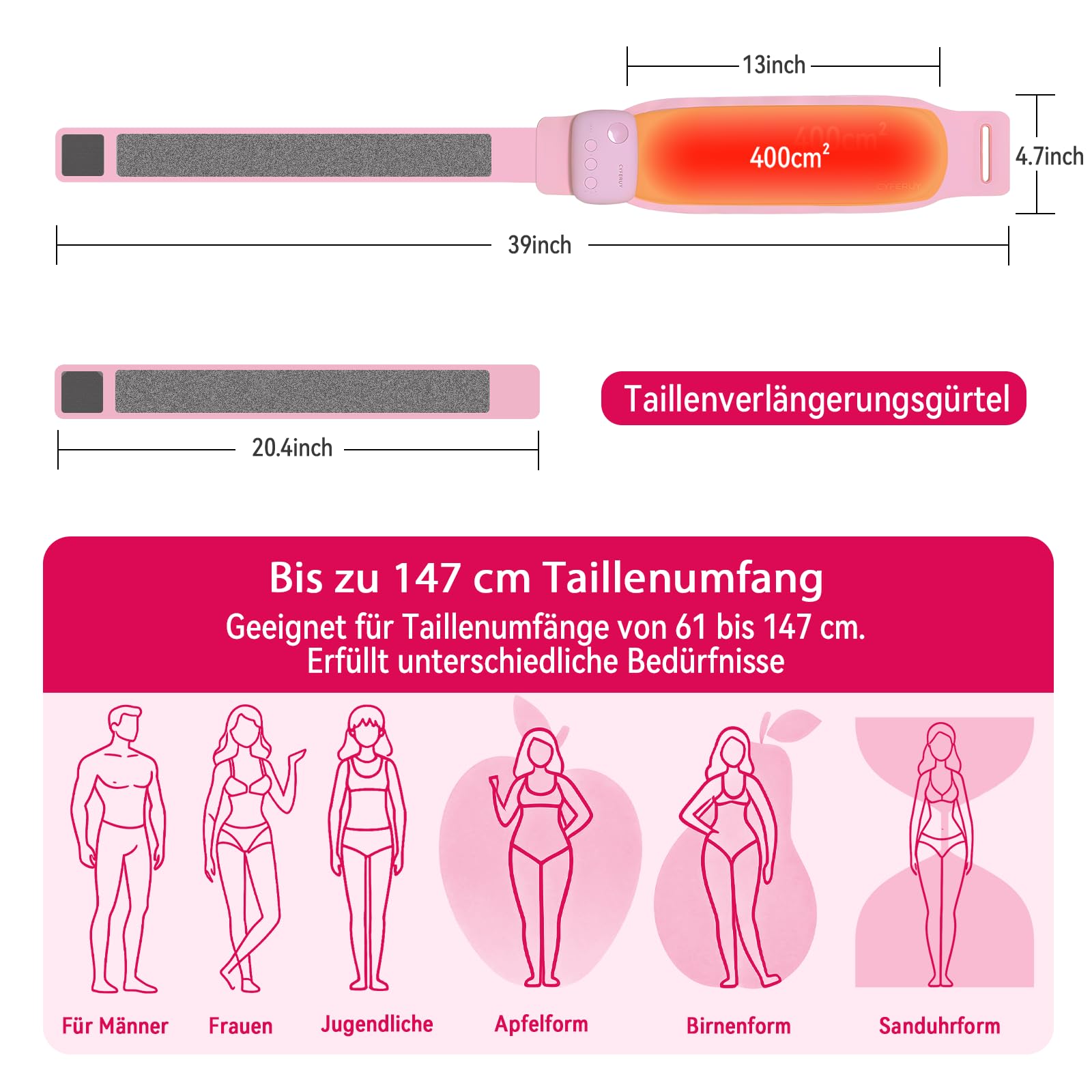 5000 mAh Akku-Wärmegürtel Periode: Große 400 cm² kabellose Heizkissen/Wärmegürtel mit USB, Wärmegürtel Rücken Akku Menstruations Bauchwärmer Rückenwärmer –Geschenk für Frauen & Mütter, Mama