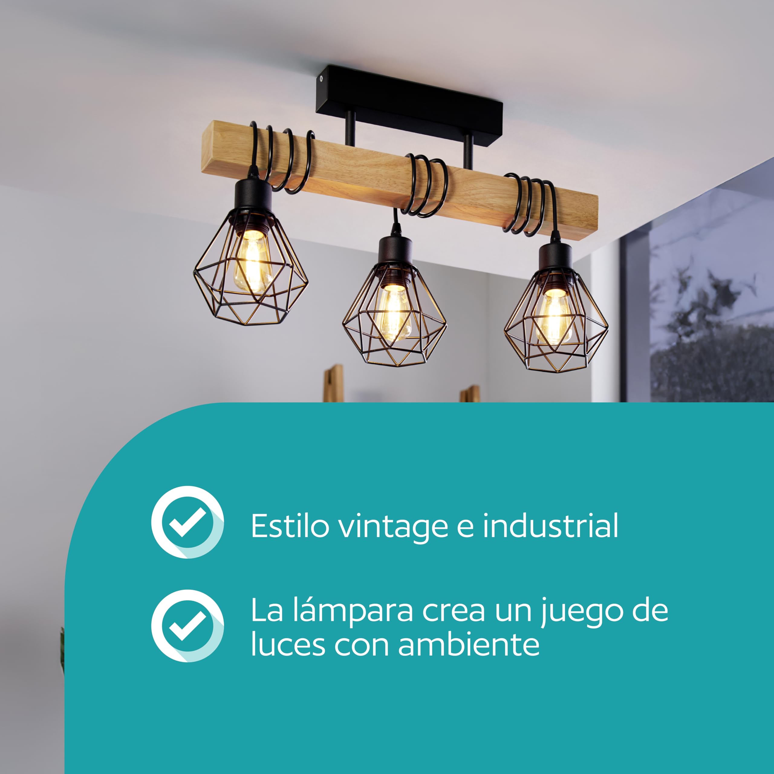 Eglo Lámpara de techo TOWNSHEND 5, 3 bombillas de estilo industrial
