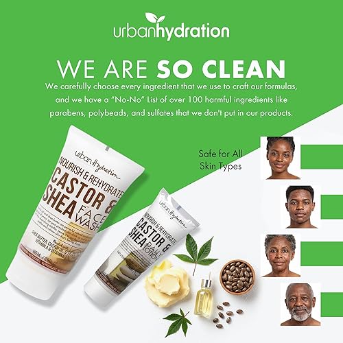 Miniatura 5 de Urban Hydration Castor and Shea - Limpiador facial y loción facial Duo Pack | Combate la piel seca, limpia, hidrata y unifica el tono de la piel,