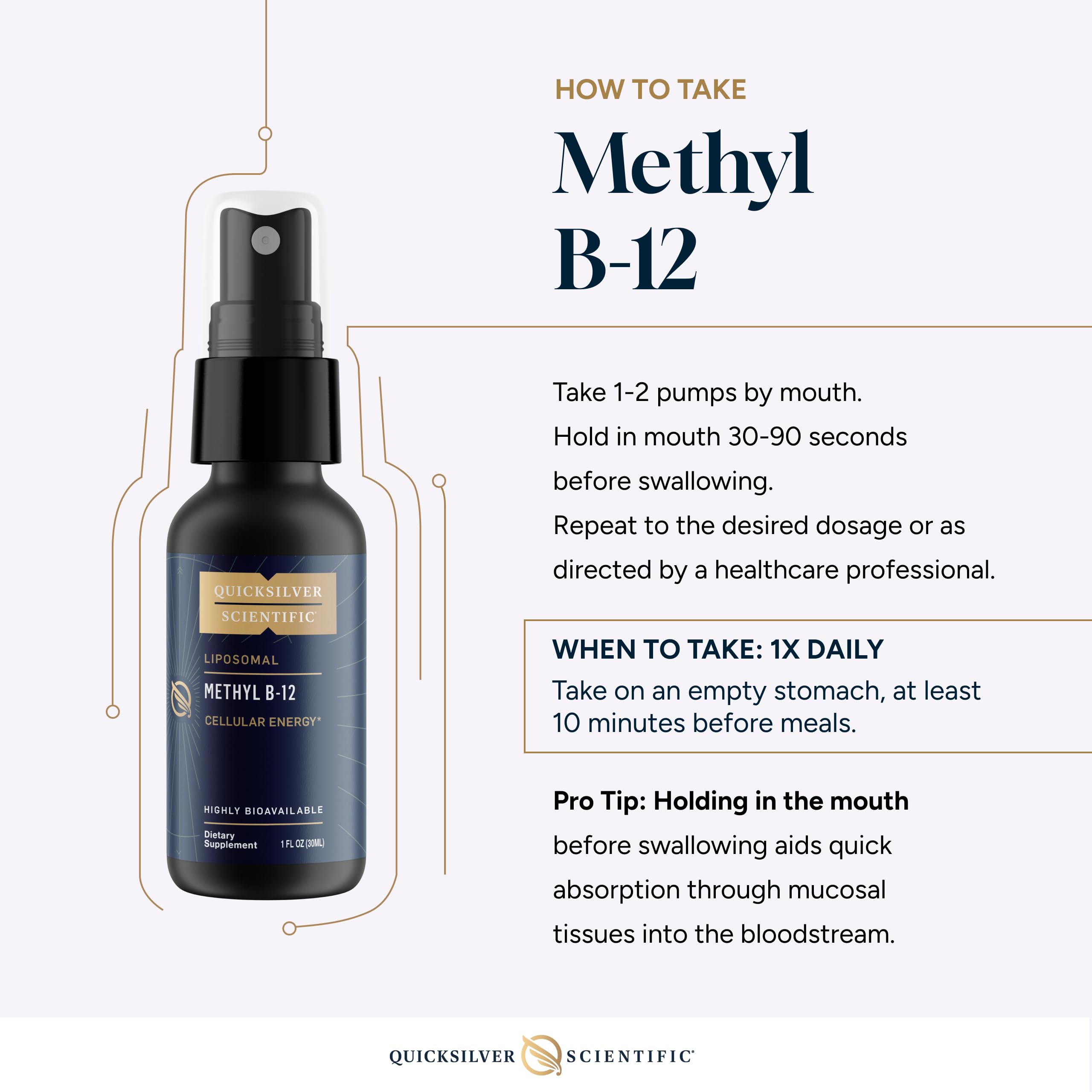 Amazon.com: Quicksilver Scientific Methyl B12-1000mcg Vitamin B12 as  Methylcobalamin - with Nano Technology for Superior Absorption - Supportive  Energy Supplement (30ml / 90 Servings) : Health & Household