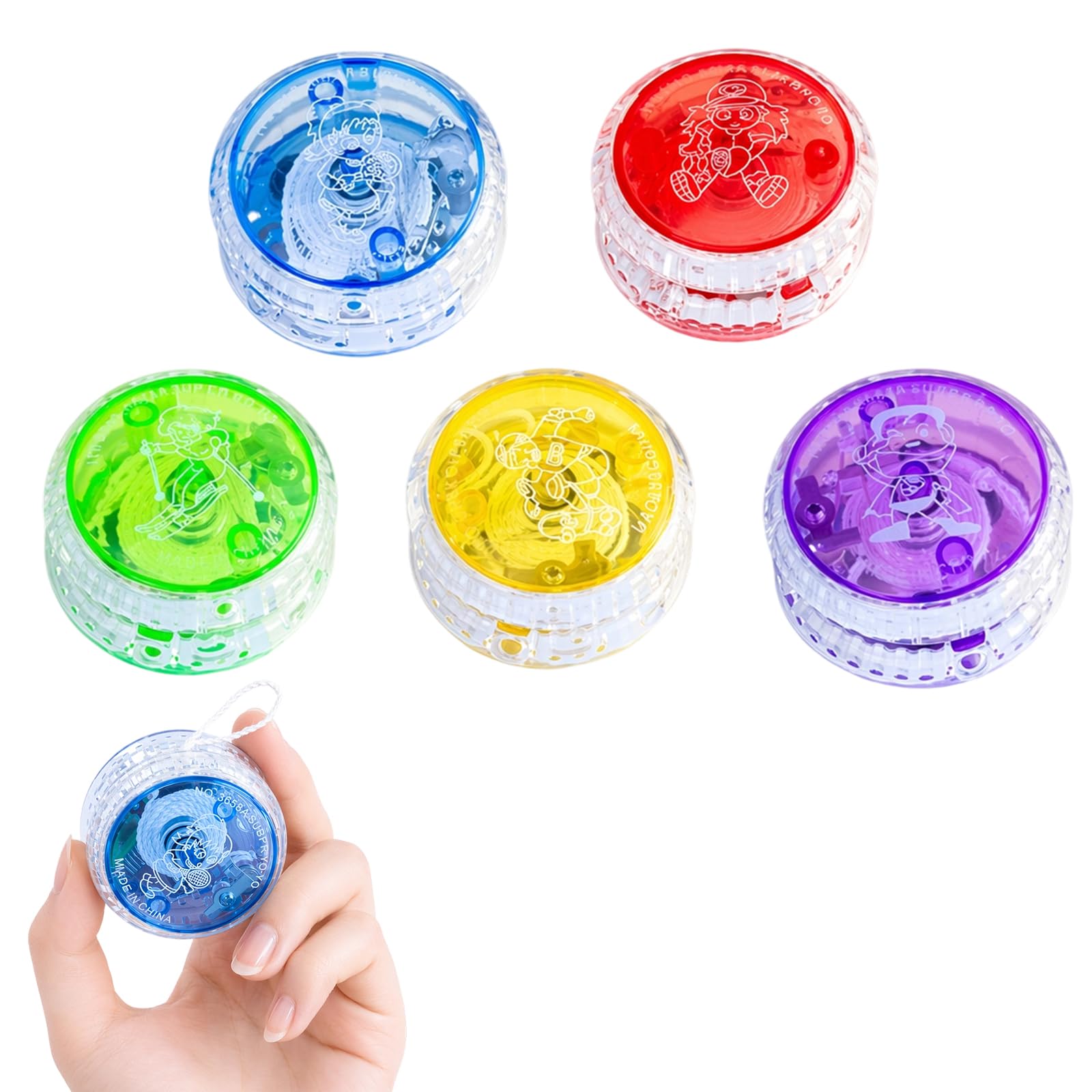 5 Pack Light Up Yoyo Set, Glowing Yo-Yos for Kids Beginners, Magic Yo-Yos with Durable Strings, Multi-Color Skill Development Toy for Party Classroom Outdoor Travel