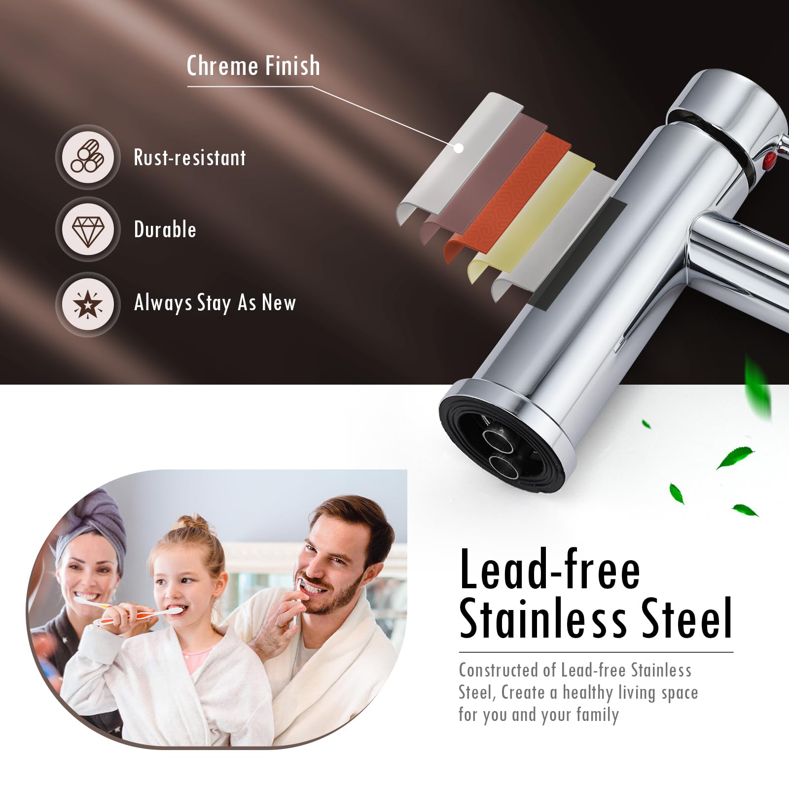 Peppermint Bathroom Sink Taps Basin Taps Mono Single Lever Bathroom Mixer Tap 1 Hole - Image 3
