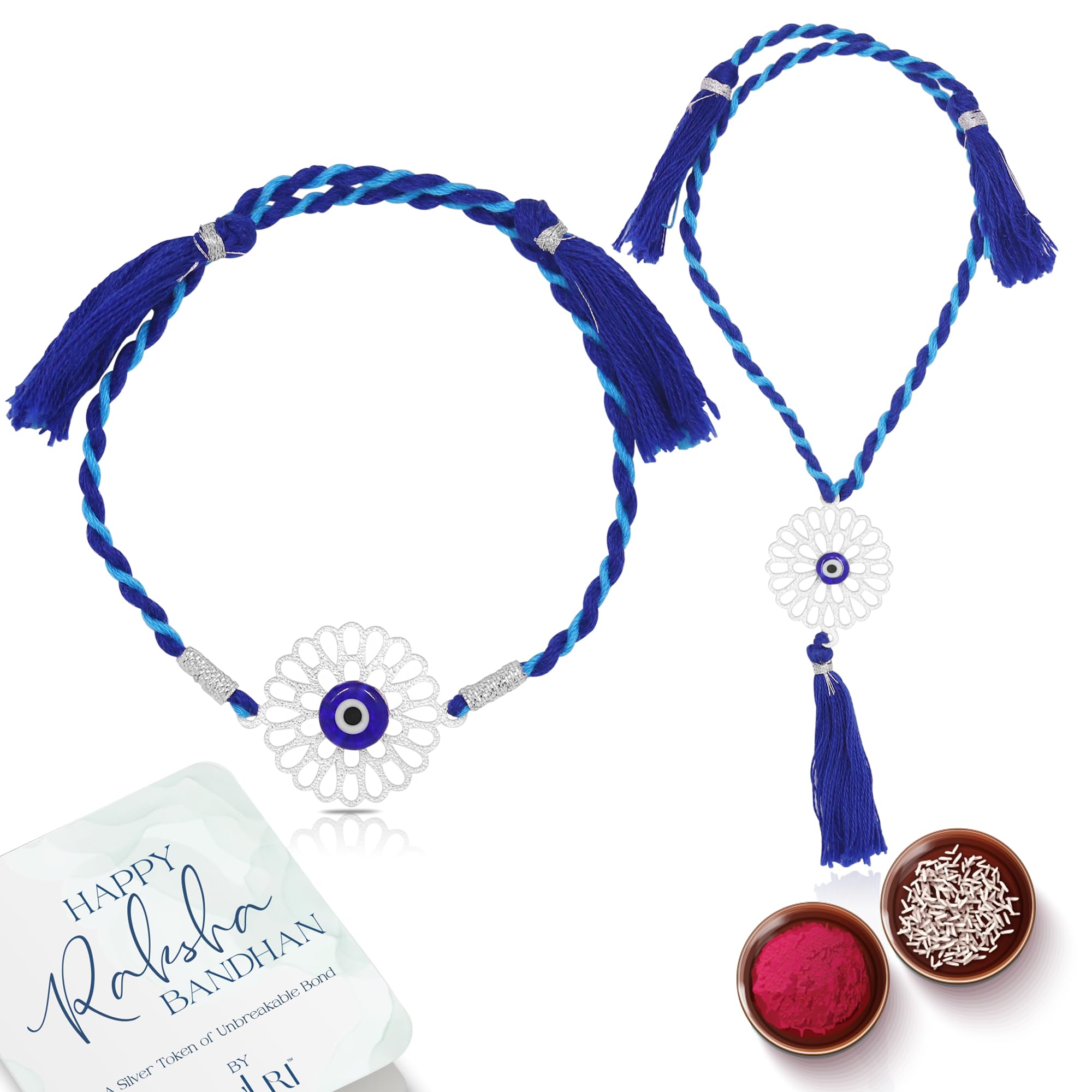 ZULRI Unisex-Adult 925 Sterling Silver Evil Eye Rakhi For Bhai & Bhabhi (Lumba) Couple Cotton Thread | Rakshabandhan Rakhi With Greeting Card & Roli Chawal And Certificate Of Authenticity 925 Silver (B0CDCMZ1RF) Amazon Price History, Amazon Price Tracker