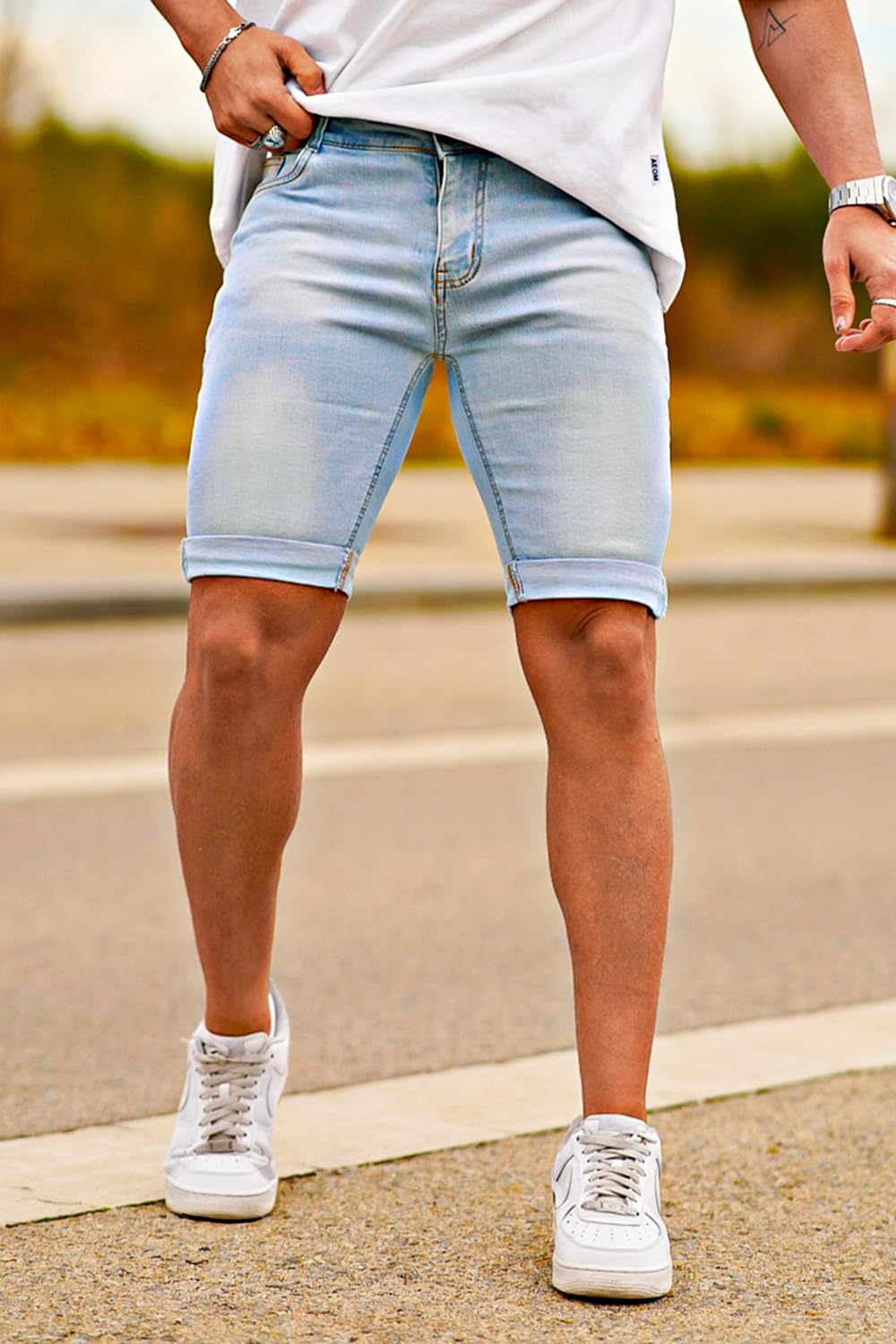 GINGTTO Pantalones Cortos Hombre Slim Fit Elastico Vaqueros Ajustado
