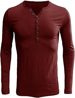 Mens Henley Long Sleeve Shirts Casual Basic Slim Fit T-Shirt Fashion Lightweight Basic Plain Tee Shirts