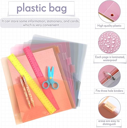 Miniatura 9 de Resholder 6 juegos de separadores de carpetas de plástico de 8 pestañas con bolsillos para carpetas de 3 anillos de 9 34 x 11 12 pulgadas,