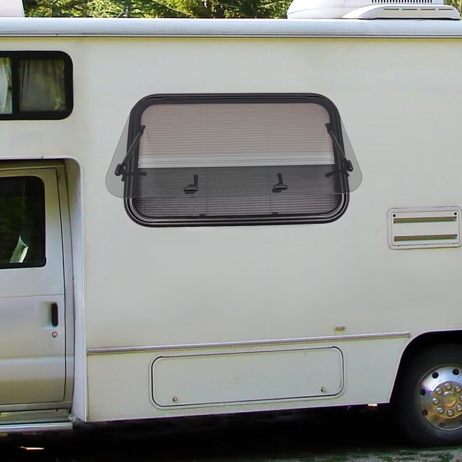 Fenêtre Universelle pour Camping-Car, Ouverture par Simple Pression, Store occultant et Protection Solaire, Angle réglable : 65°, épaisseur de paroi : 30-80 mm, pour Camping-c,700×450mm