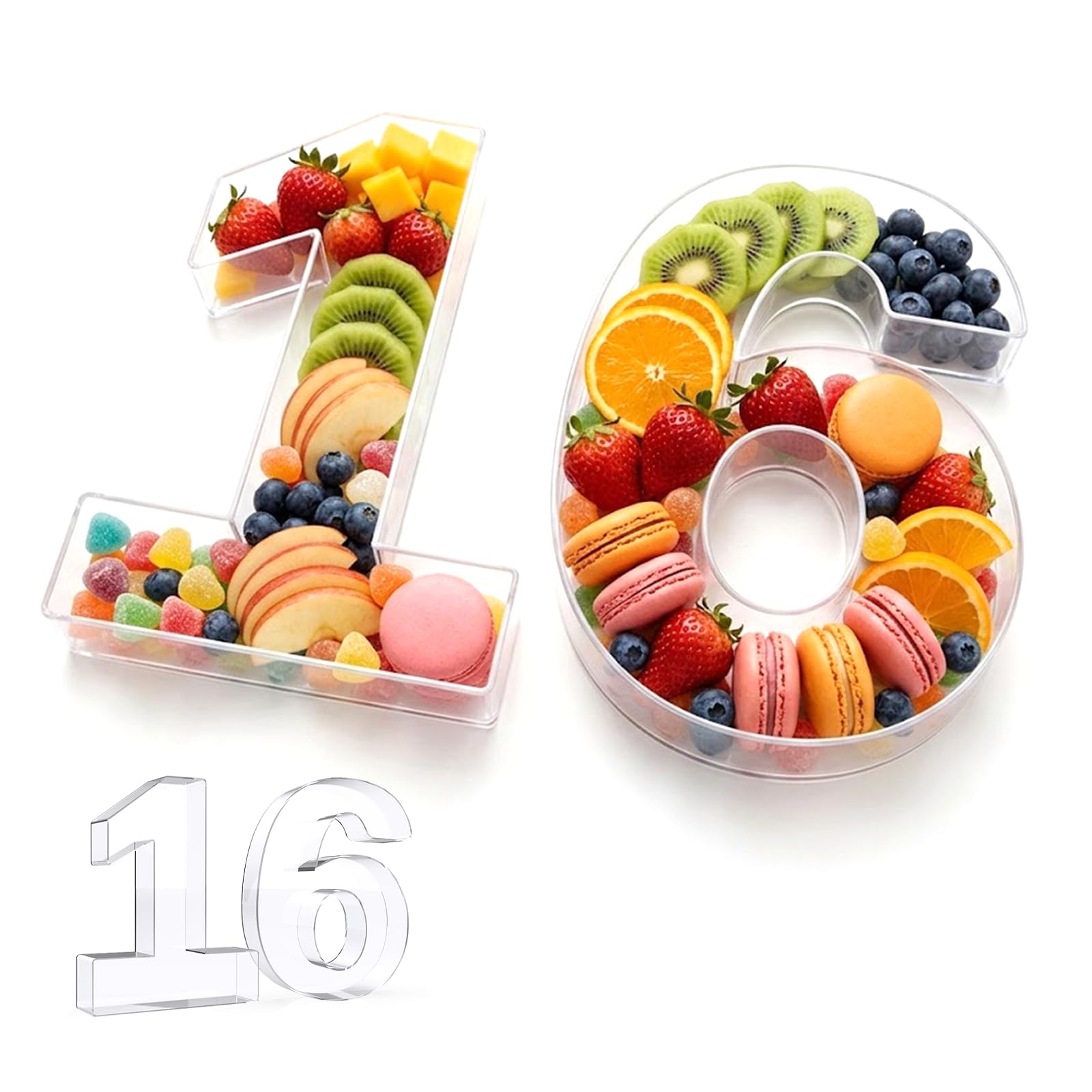 Pooqla 10" Acrylic Number 16 Charcuterie Tray for 16th Birthday Decorations
