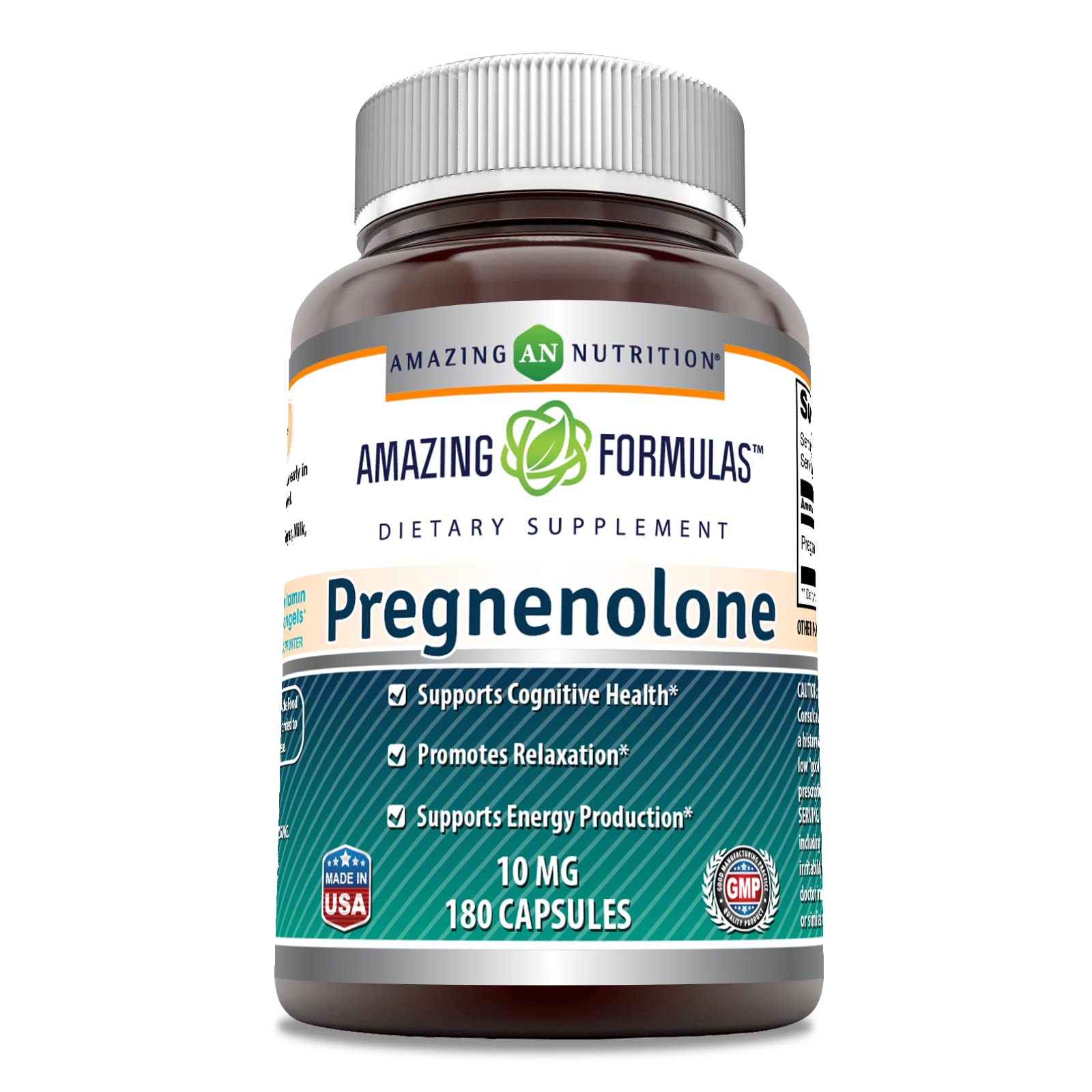 Amazing Formulas Pregnenolone Supplement | 10 Mg Per Serving | 180 Capsules | Non-GMO | Gluten Free | Made in USA