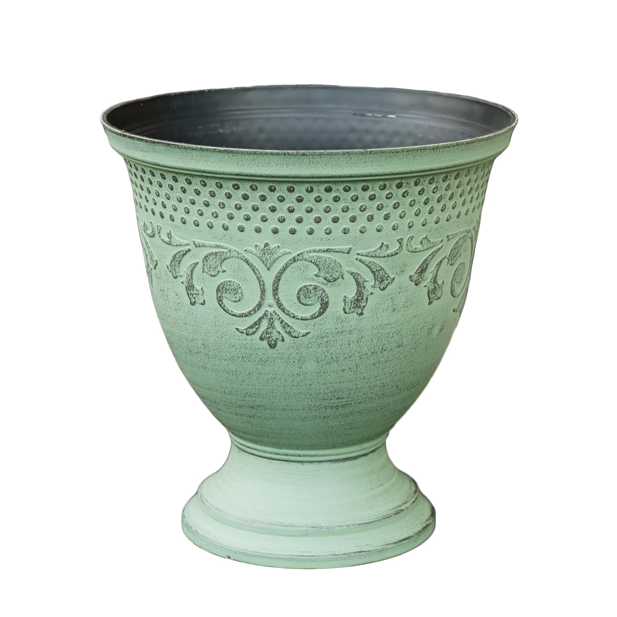 Darthome Green Patina Urn Planter 21Cm Aged Plastic Round Classic Antique Baroque Flower Pot
