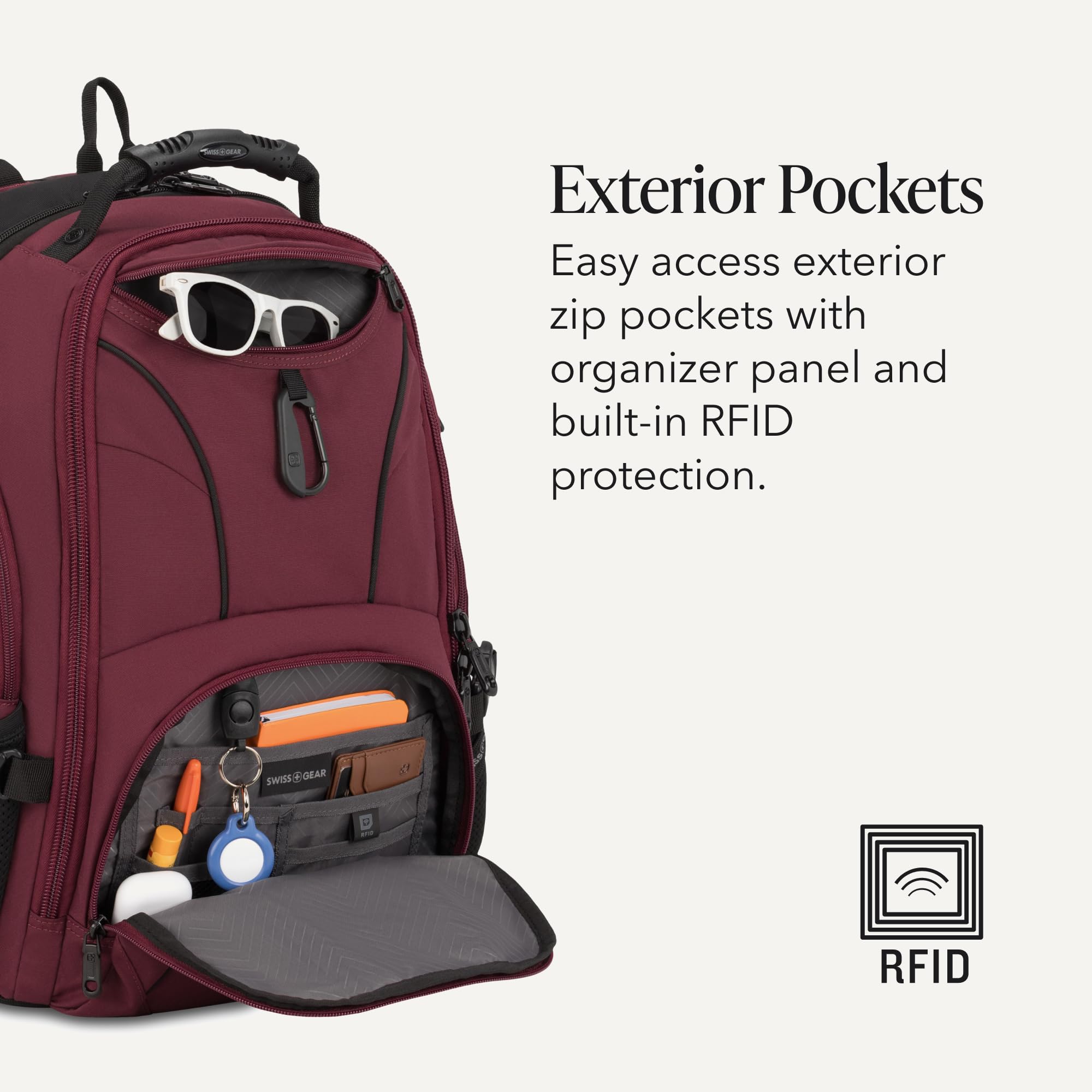 SWISSGEAR Sion 2-Piece Travel Set, Softside Expandable Carry-On Spinner Bundled with 1900 ScanSmart 17" Laptop Backpack with RFID Blocking & Tech Organization, Merlot view 5