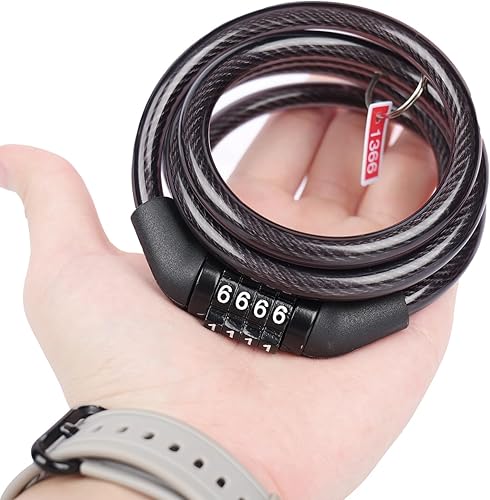 Candado de bicicleta con combinación de candado de bicicleta con cerradura ligera de 4 dígitos, paseo Redbo, 4 pies de largo, negro, cerradura para