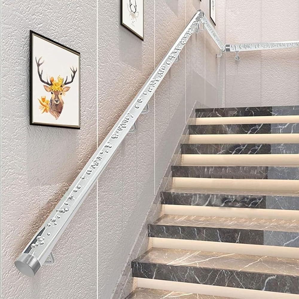 Lqsybhd Silver Acrylic Handrail For Indoor Stairs, Transparent Staircase Handrail, Wall Mount Railing With Brackets, Stair Railing For Home Kindergarten Hallway Loft(Size:4.6ft/140Cm)