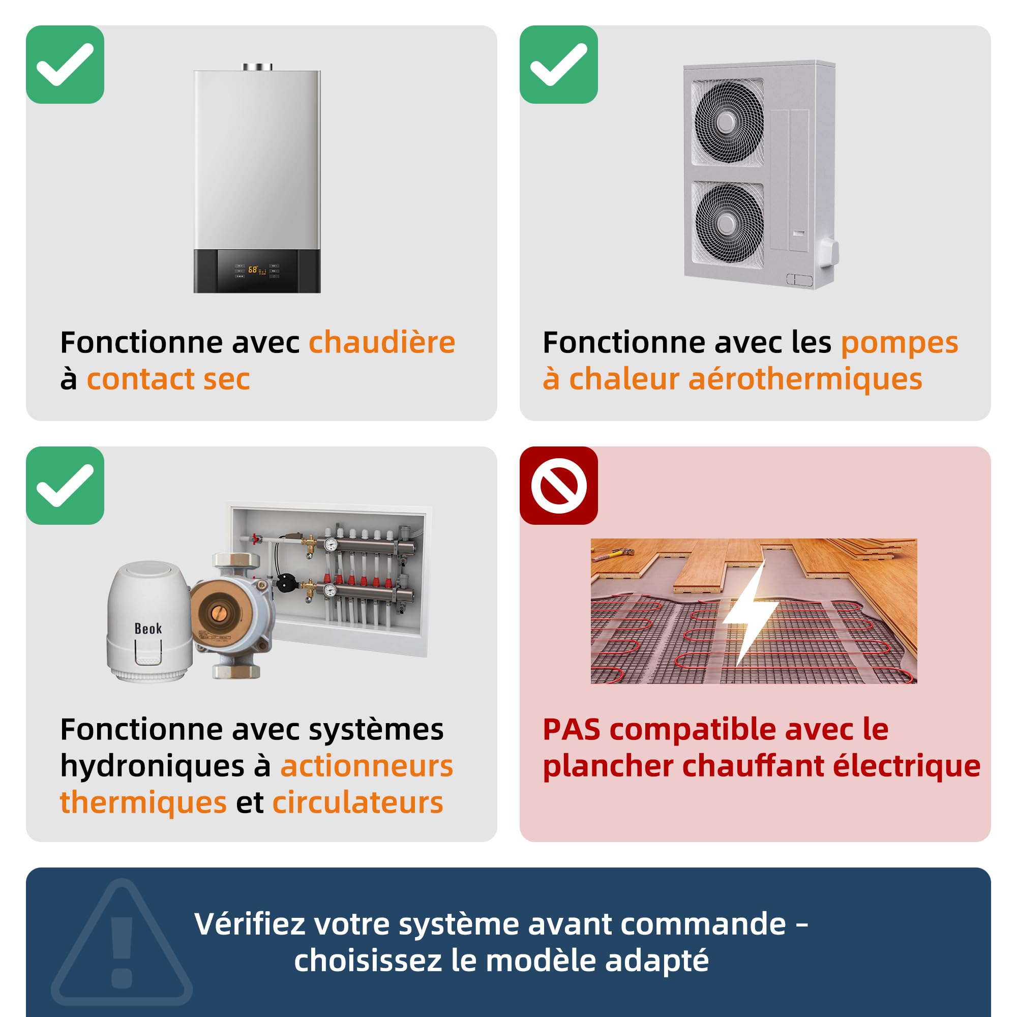 Beok Thermostat chaudière à gaz Wi-FI, Contact Sec, en saillie, Alim.Piles