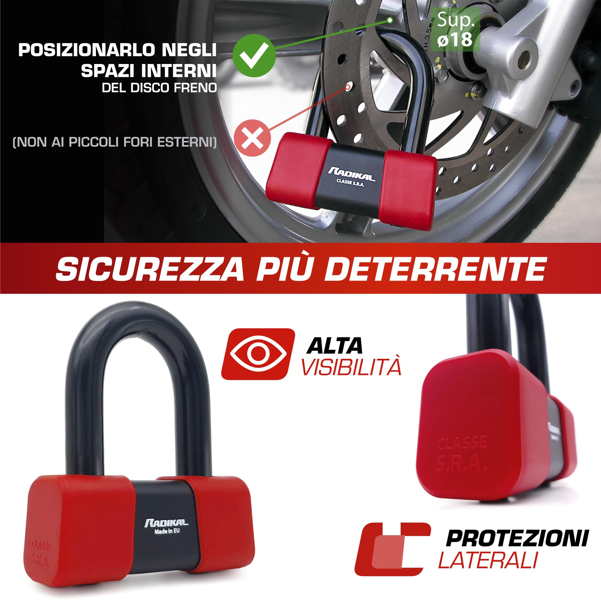 Radikal RK75+RK10120L Antifurto Lucchetto Catena Moto, Omologato SRA, 120cm
