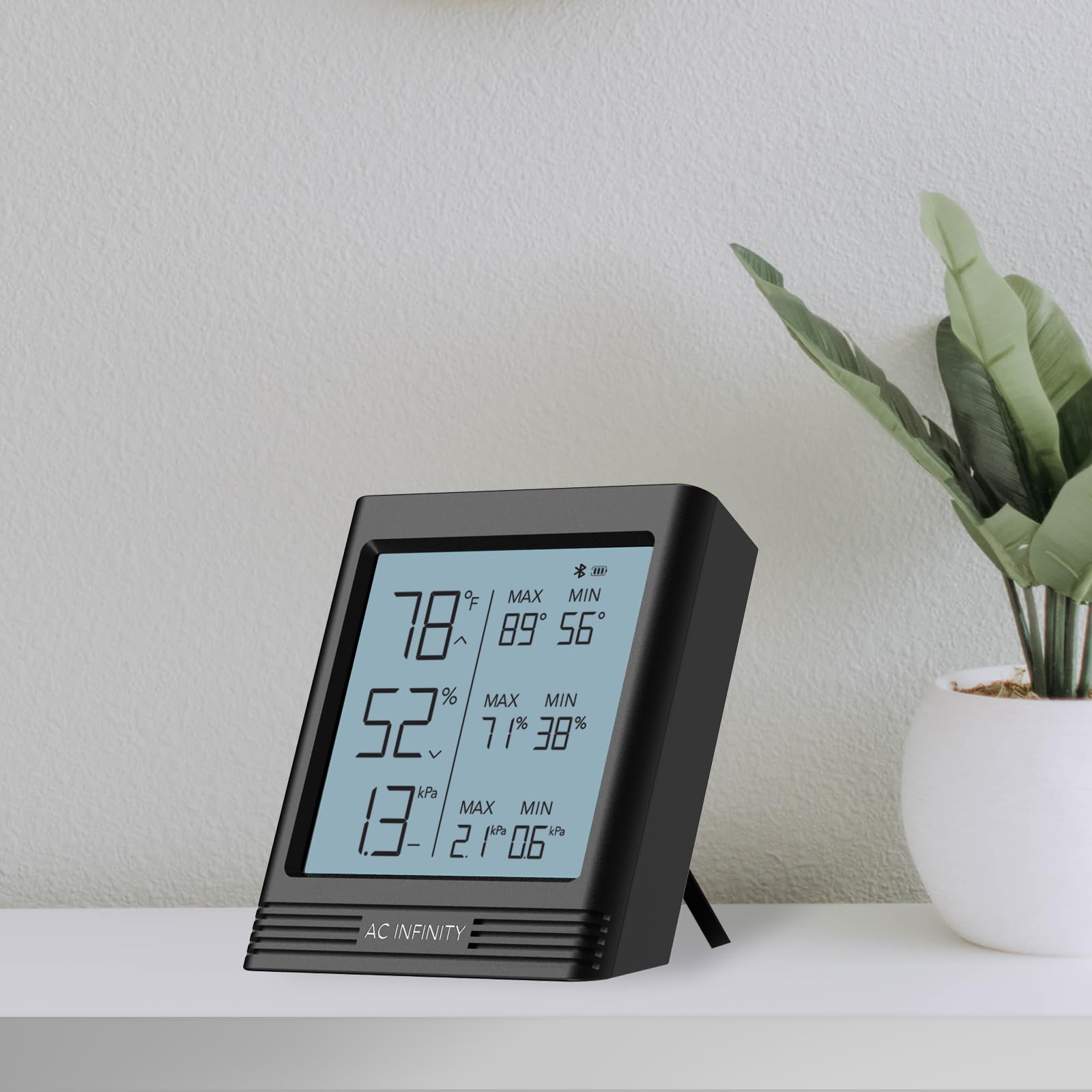 AC Infinity Cloudcom B1 inteligentny higrometr temperatury i wilgotności VPD z wyświetlaczem LCD i aplikacją Bluetooth, sonda czujnika temperatury do piwnicy, pomieszczeń gitarowych