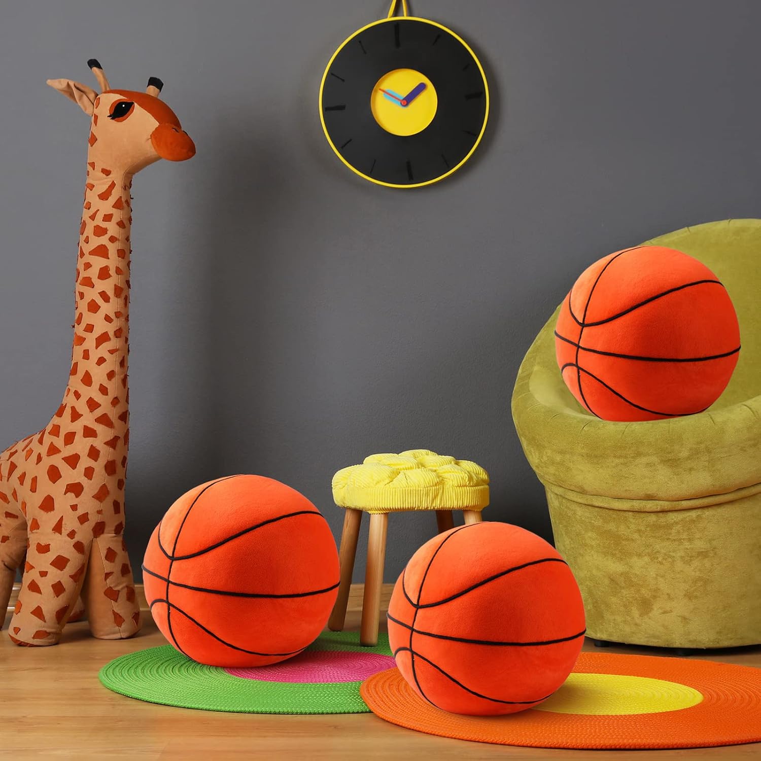 3 Pcs Basketball Plush Pillows 8.7" Stuffed Basketball Throw Pillows Toys Soft Fluffy Sports Ball Room Decors for Boys Kids Teens Boys Girls Bedroom Decorations Birthday Gifts