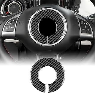 KUNGKIC For Fiat 500 2008-2015 Abarth 595 2012-2015 Car Steering Wheel Cover Sticker Steering Wheel Centre Marking Ring Carbon Fibre Sticker Decorative Interior Accessories Gift, Black