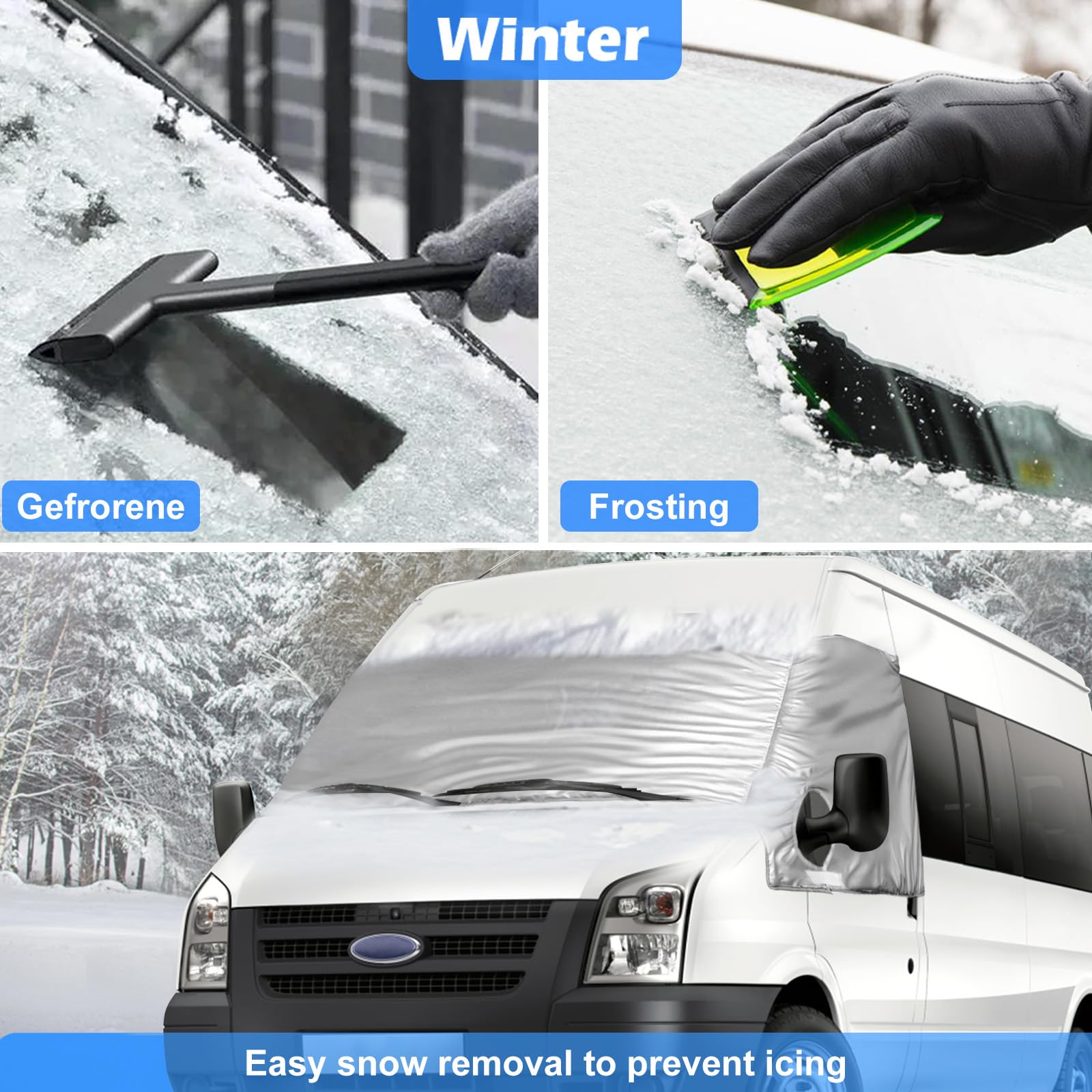 Cubierta del Parabrisas Compatible con Ford Transit Van MK7 2006-2013, Parasol de Ventana Delantera, 100% Opaco, Bloquea Los Rayos UV, Protector de Parabrisas Delantera Resistente Intemperie