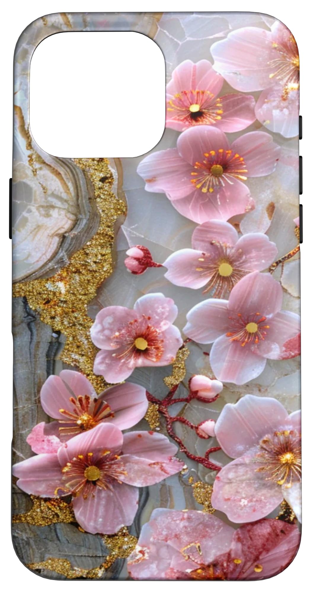 Cherry Blossom Flowers Pink Floral Pattern 3-D Carved Case for iPhone 16 Pro Max