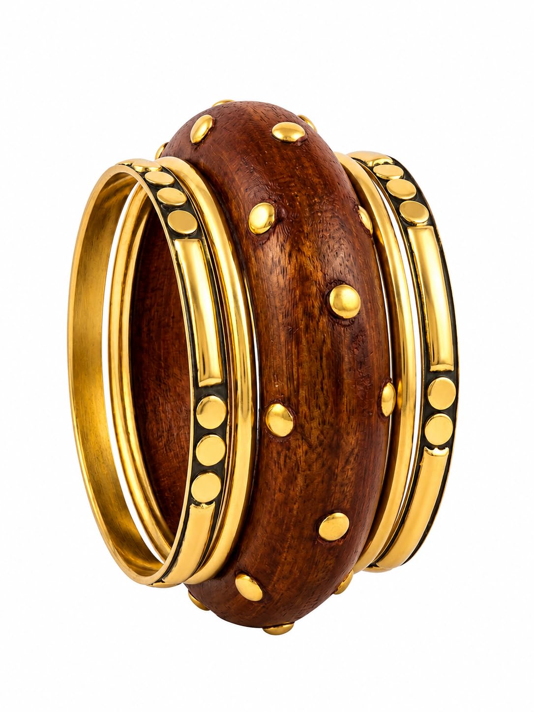 DesiShine Rustic Gold Wooden Bangle Set for Women-image-11