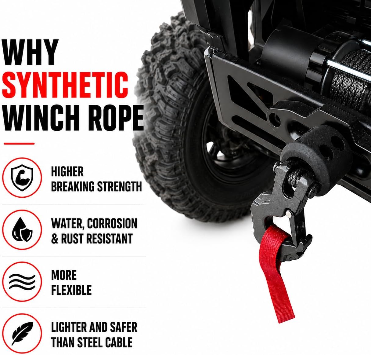 Ucreative 1/4 Inch x 50 Feet Synthetic Winch Rope 10,000LBs Line Cable with Reinforced Hook and Stopper for ATV UTV (Gray)