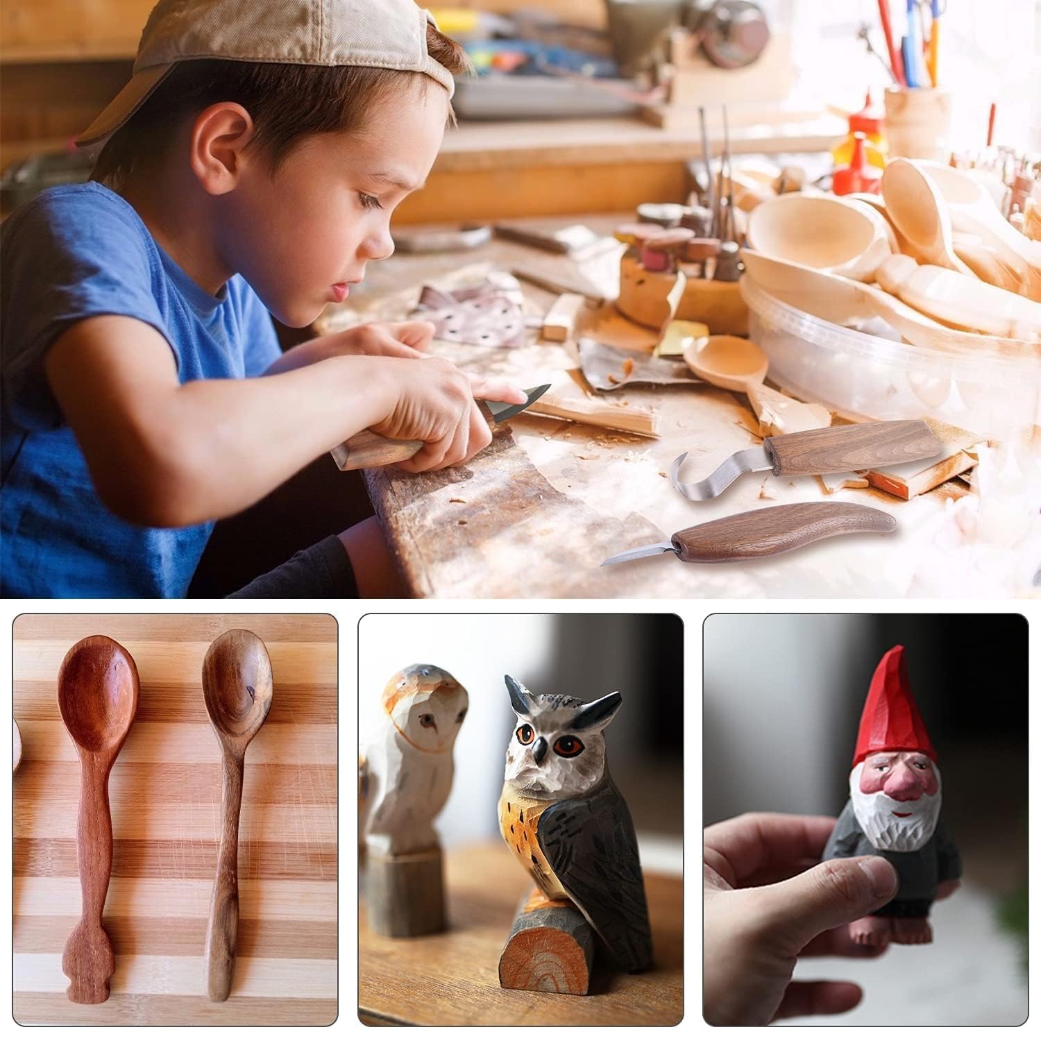 Outil de Ciseaux à Bois Kit, 14 Pièces DIY Outils de Sculpture avec Gants Résistants aux Coupures, Couteau de Sculpture pour Sculpteur, Charpentier, Amateur, Adultes