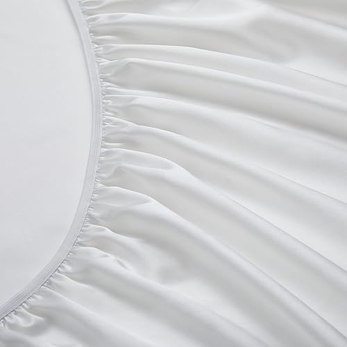 Miniatura 9 de Manyshofu Juego de sábanas de satén blanco puro de 7 piezas, ropa de cama de satén suave de lujo con 1 sábana bajera, 1 sábana encimera, 4 fundas de