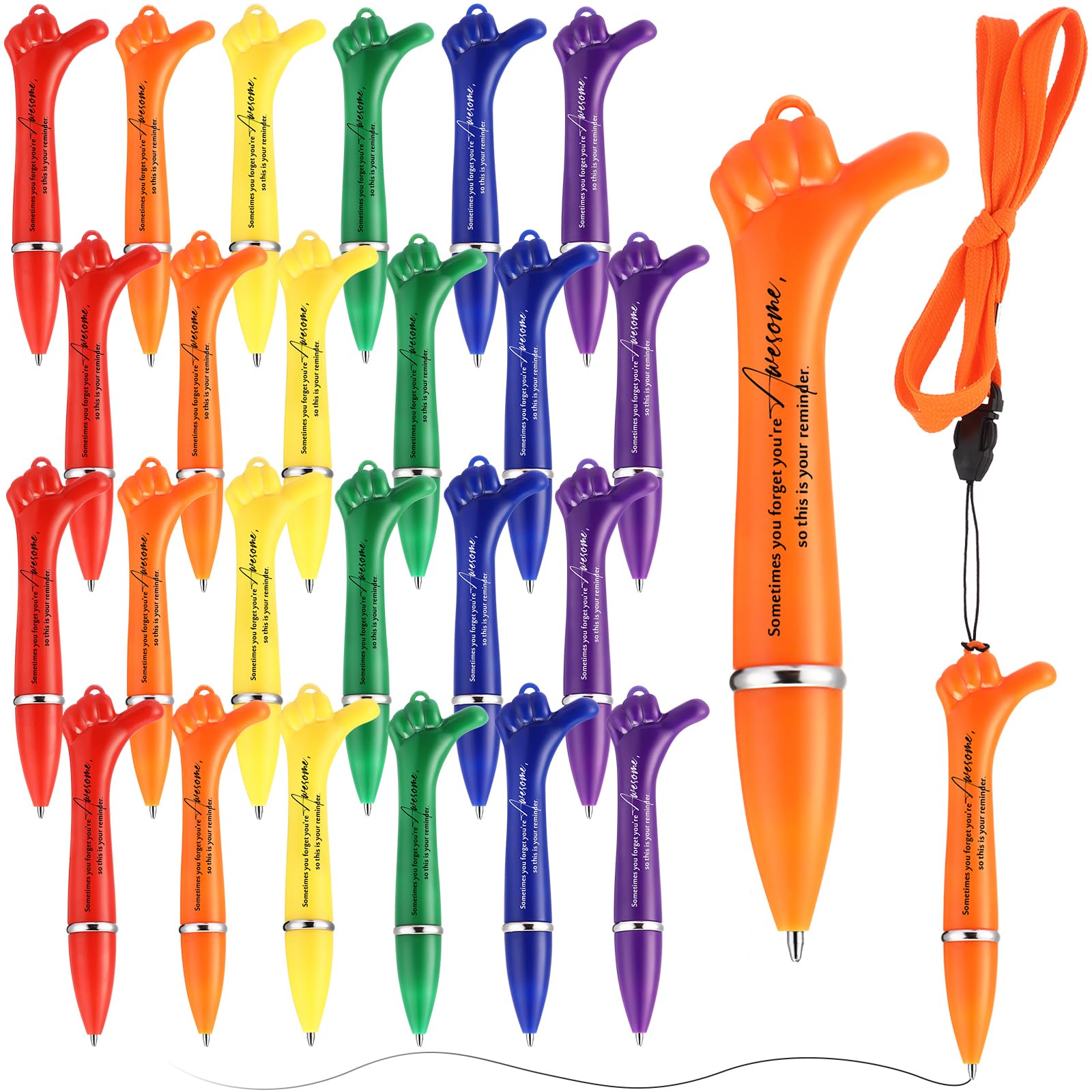 Sayglossy 24 Sets Valentine's Day Employee Appreciation Gift Bulk Thumbs up Ballpoint Pens Inspirational Badge Lanyard Thank You Pen for Team Staff