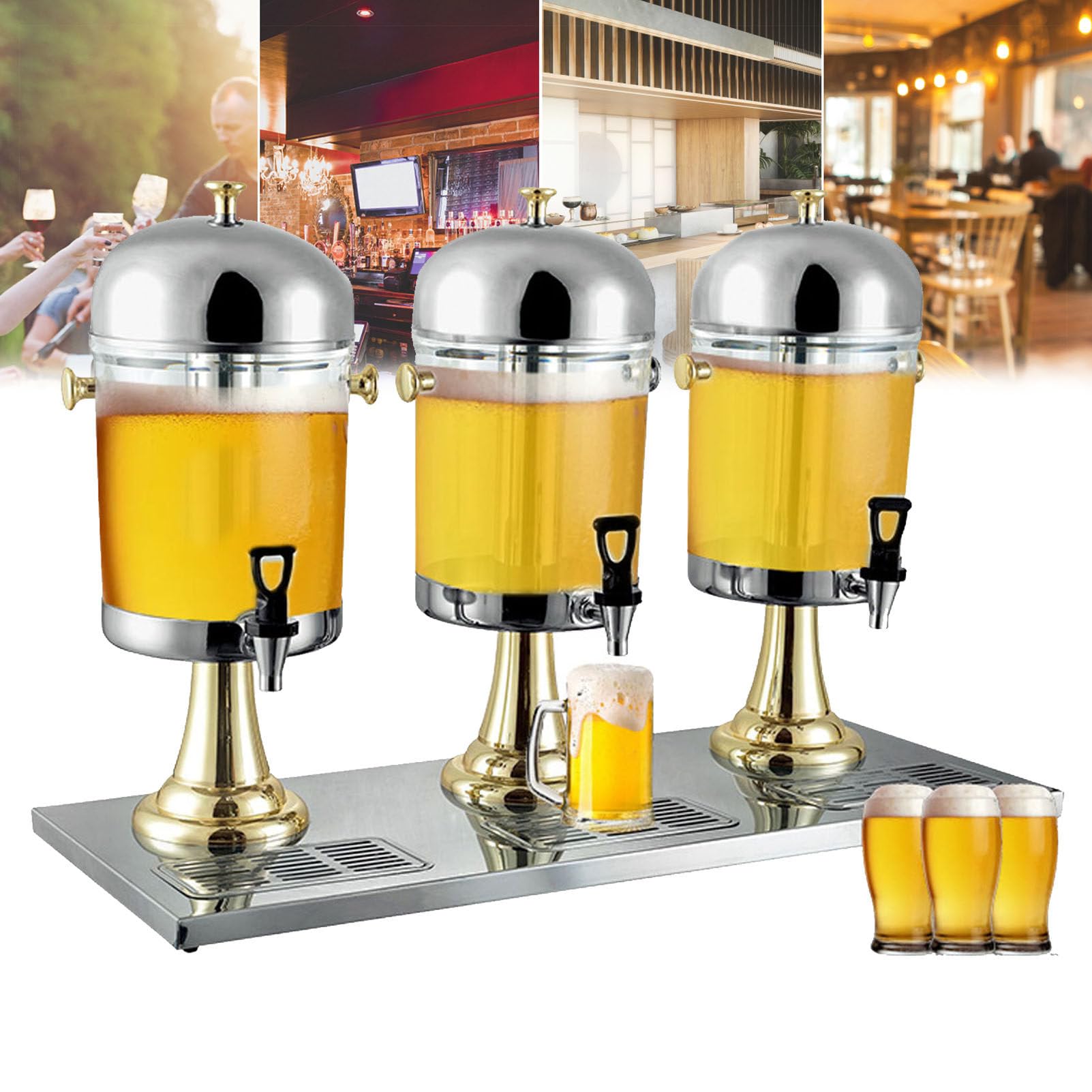 MYUYEE Glass Drink Dispenser, 24L Commercial Stainless Steel Pc Beverage Dispenser With Stand Multicolor (Gold)