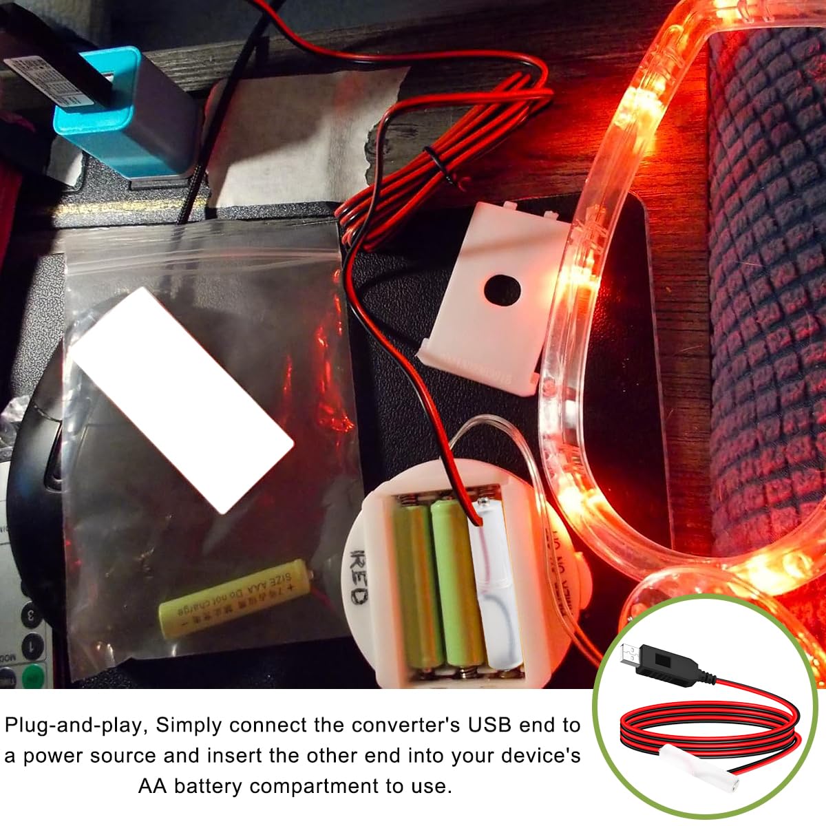 2 pezzi Convertitore alimentazione USB-AAA da 4,5V con eliminazione della batteria Alimentatore USB da 4,5V sostituire da 3 batterie AAA con interruttore ON/OFF per luci a LED Ventilatore