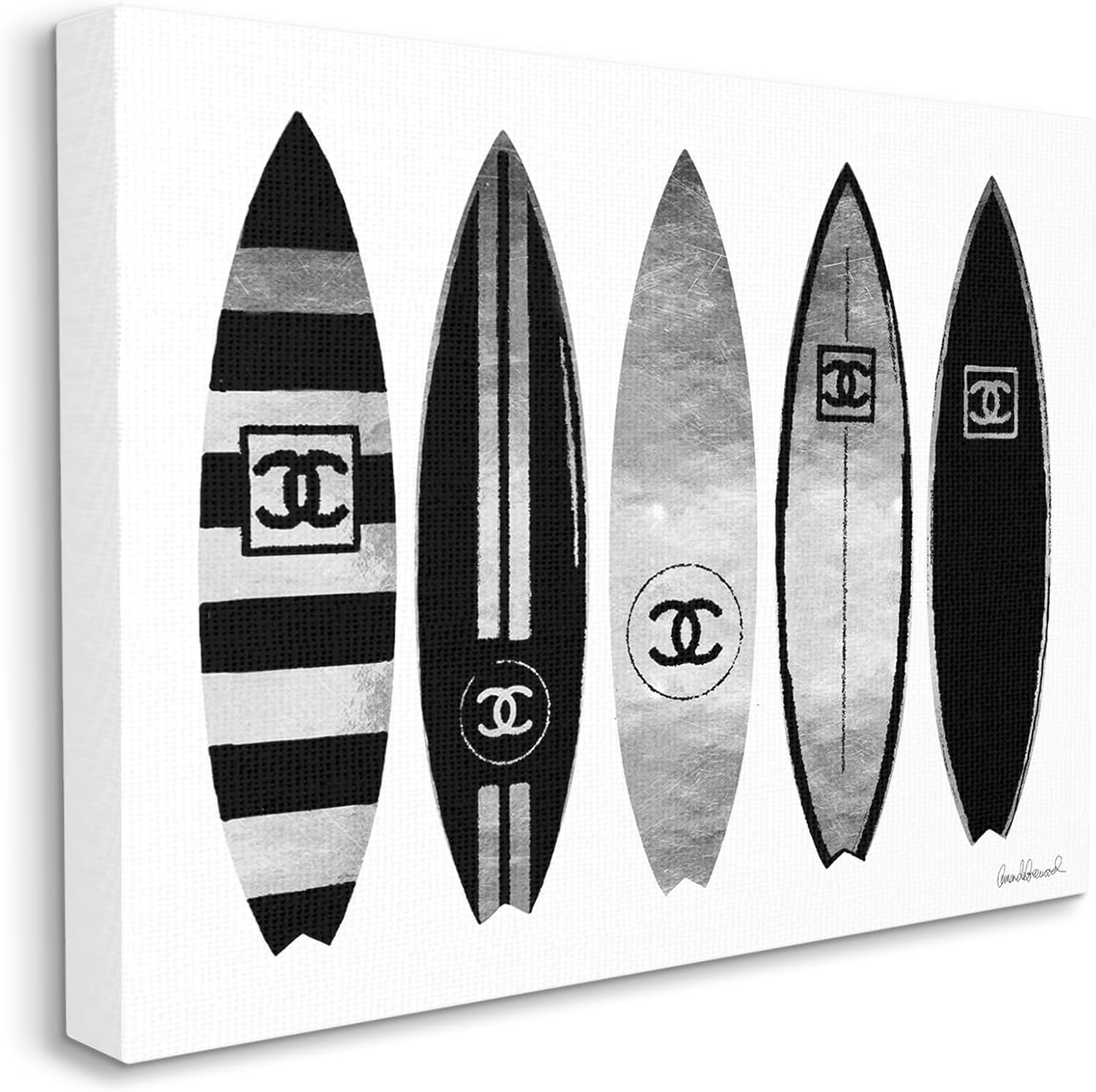 Stupell Industries 'Fashion Designer Surf Boards Black Silver Watercolor ', Canvas Art, 30 x 24 Inches, Easy to Hang and Sturdy, Made in USA, by Amanda Greenwood