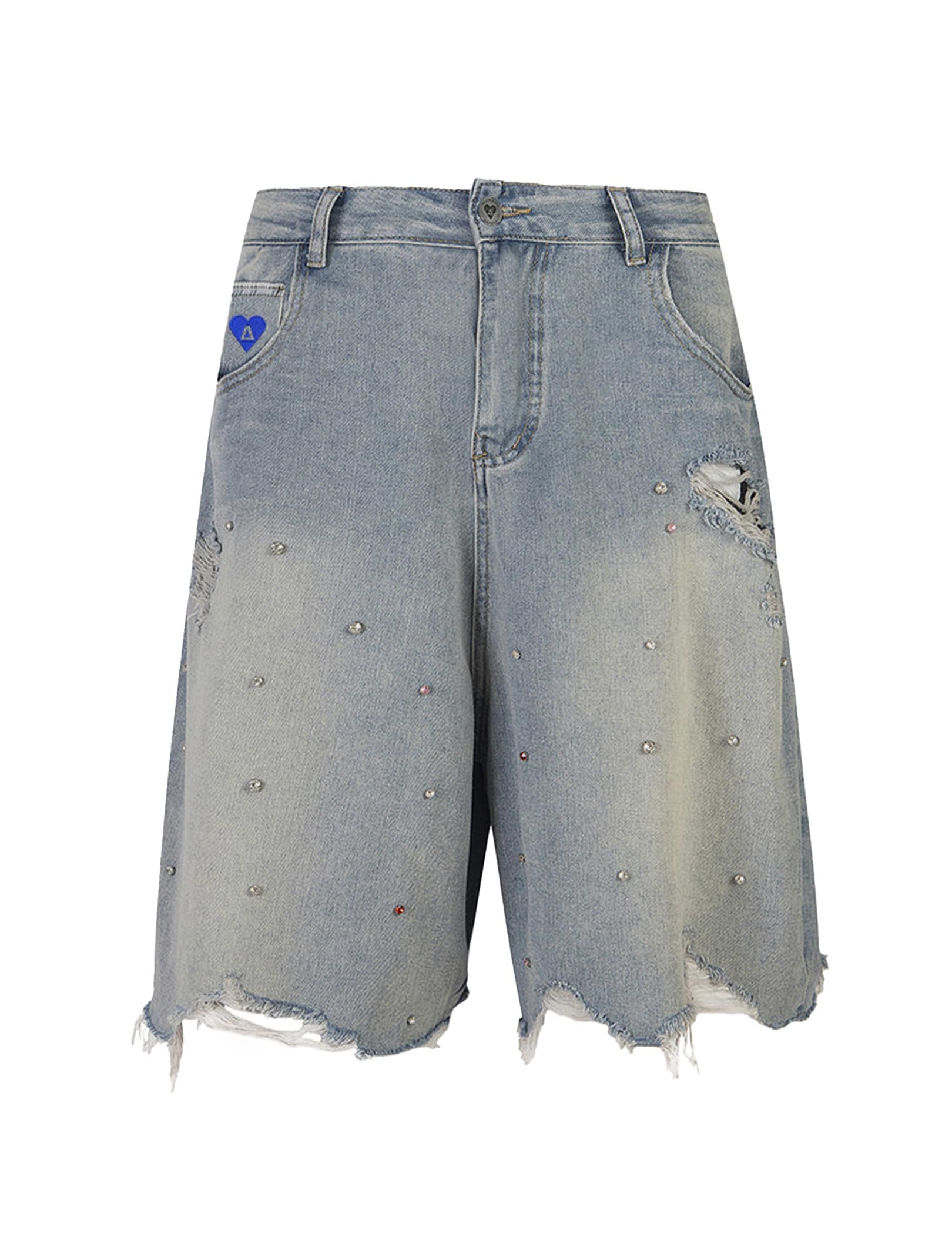 Aelfric Eden Damen Jeans Shorts Herren Baggy Jorts Unisex Rhinestone Jeansshorts Sommer Weites Bein Denim Kurze Hosen Y2K Streetwear