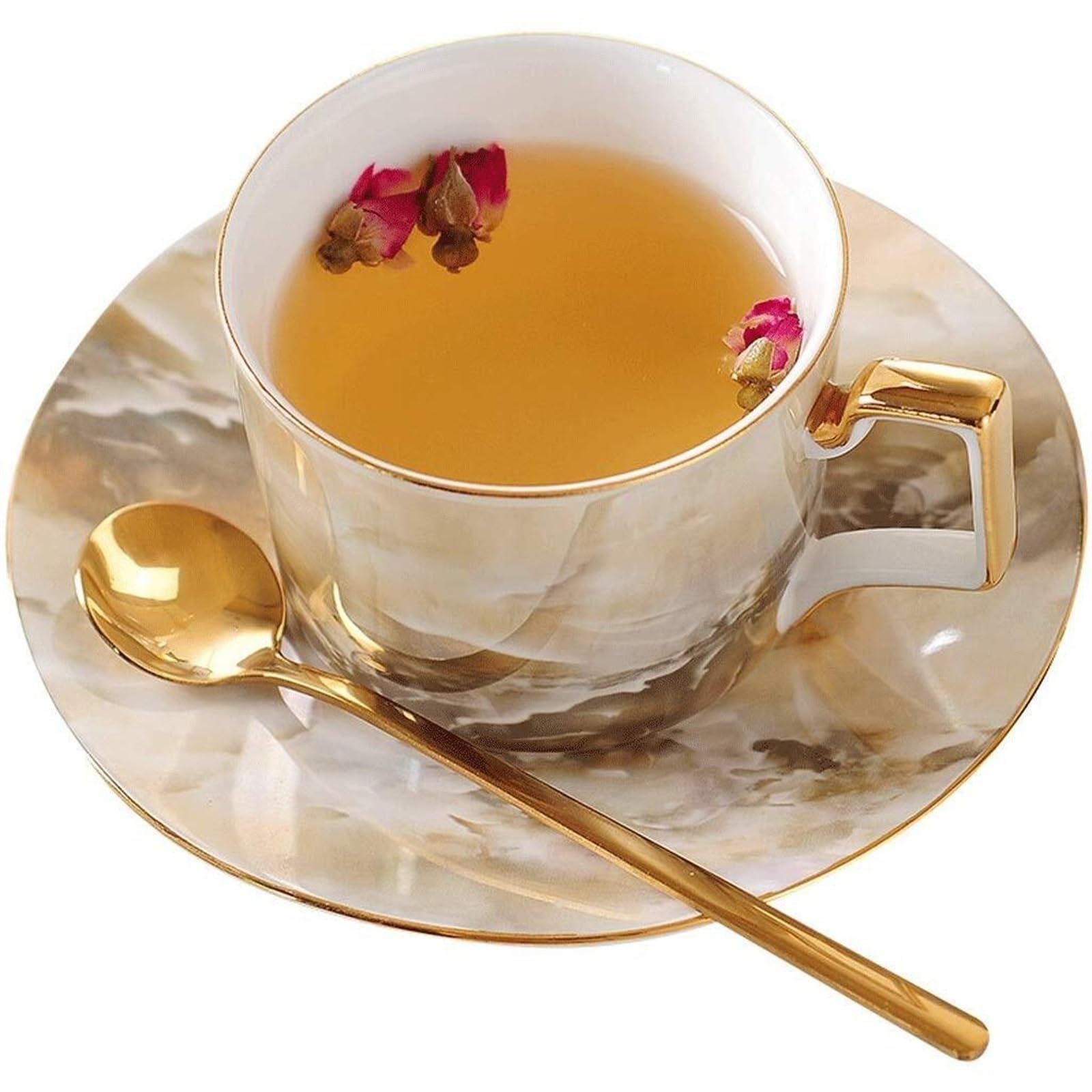 Ceramiczny kubek 250ml Marb Filiżanka do kawy i spodek Luksusowa porcelana kostna Angielski Afternoon Tea Czarna herbata Kwiatowy kubek do herbaty Zestaw do herbaty Spersonalizowany kreatywny cerami