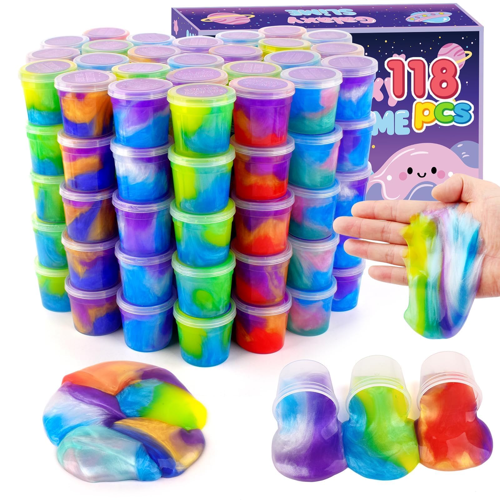 Photo 1 of 118 Pack Galaxy Slime Party Favors Kit for Kids, Mini Bulk Slime Stretchy Stress Relief, Soft Putty DIY Toy & Girls and Boys 4-10 Ages, Classroom Supplies, Birthday, Goodie Bag Stuffers