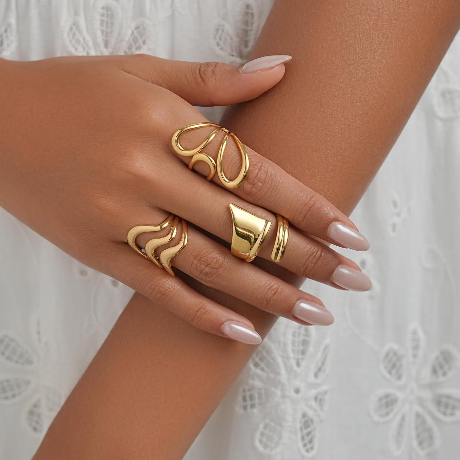 Gold Stackable Ring Sets for Women Chunky Adjustable Knuckle Rings Big Statement Jewelry Gift - Image 4